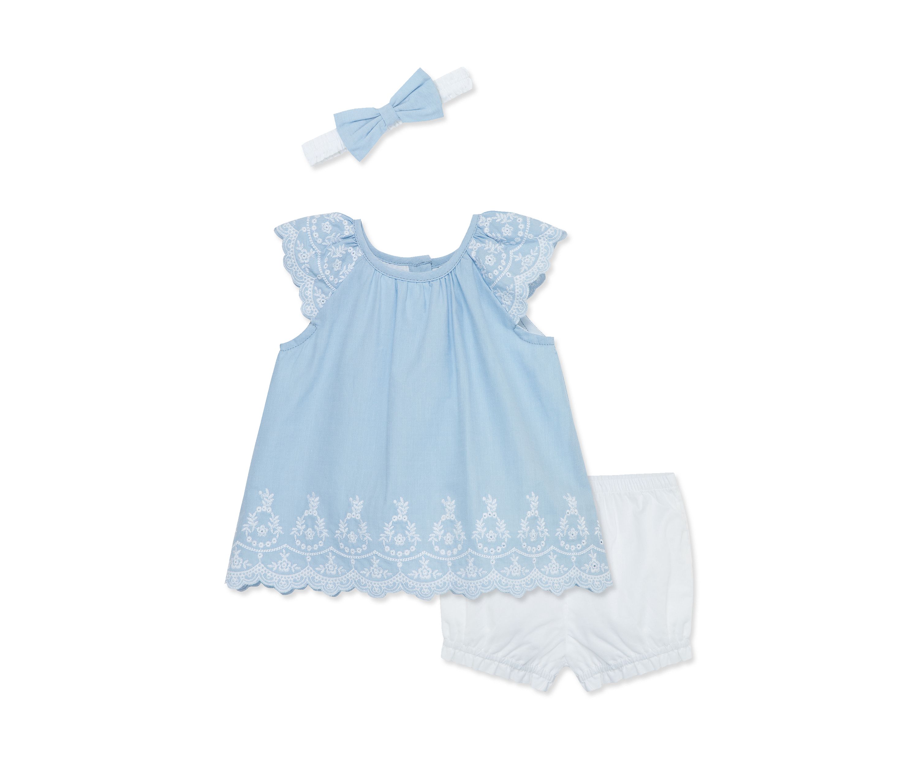 Blue Eyelet Sunsuit with Headband