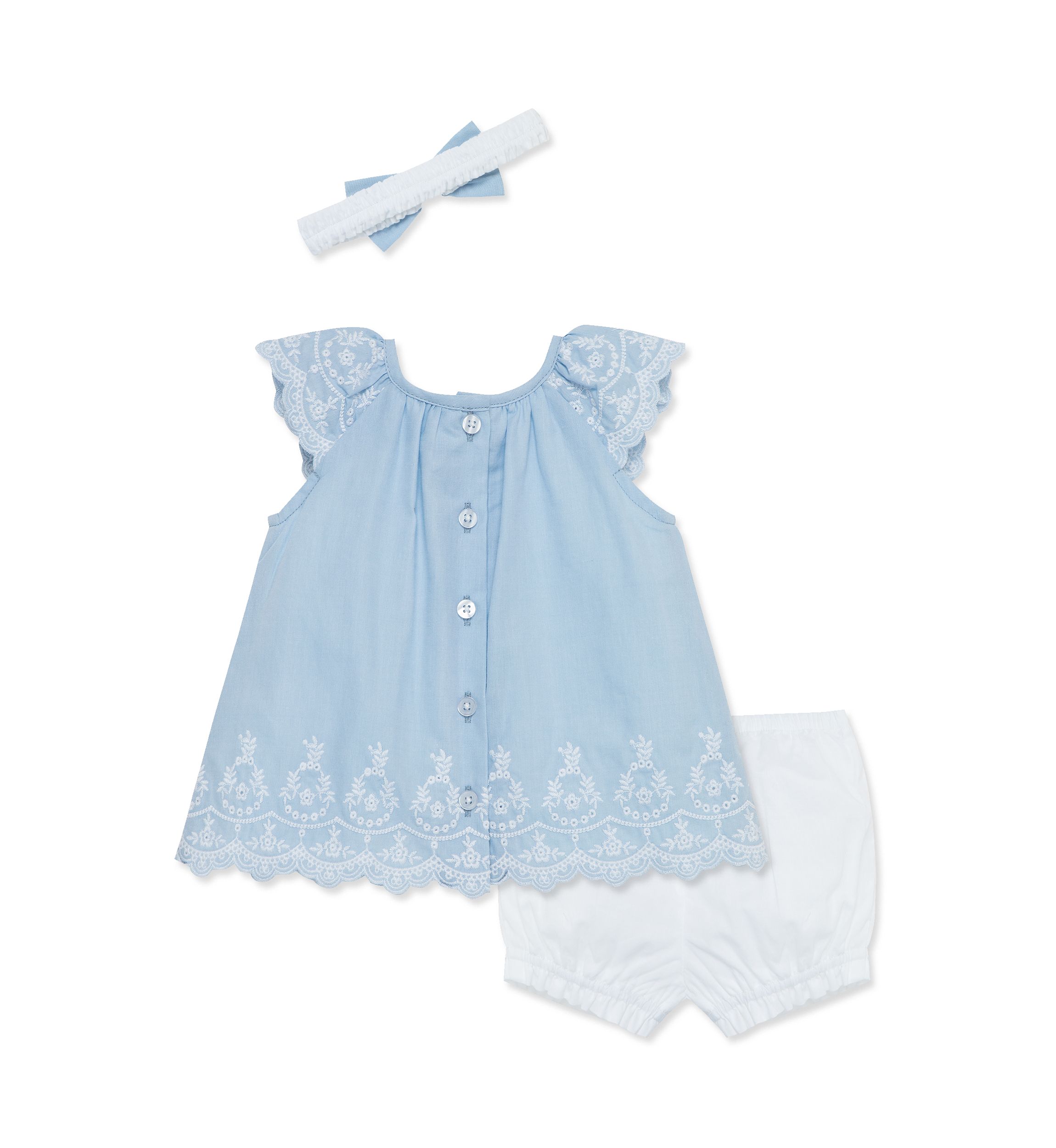 Blue Eyelet Sunsuit with Headband