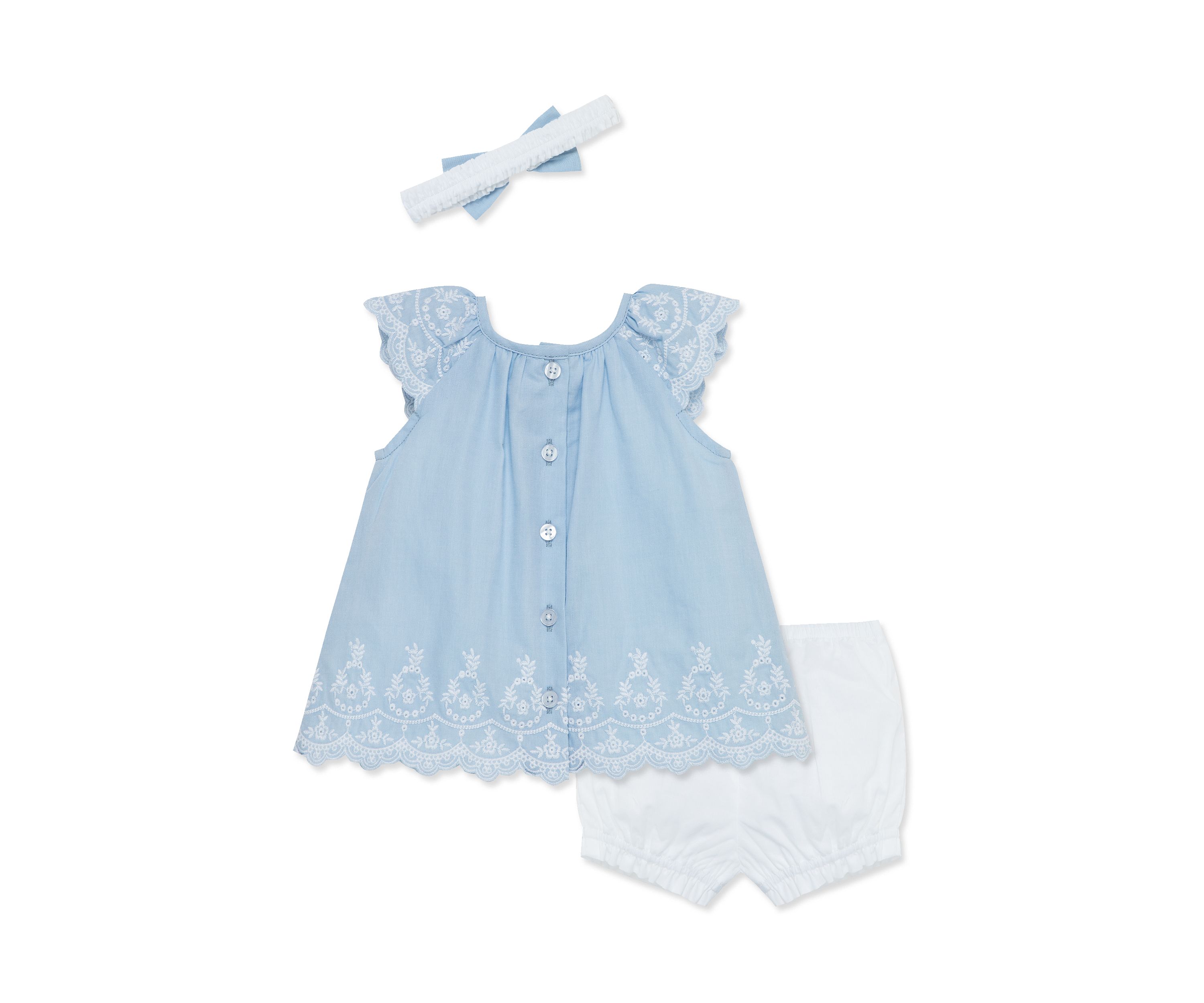 Blue Eyelet Sunsuit with Headband