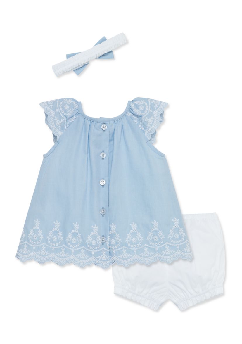 Blue Eyelet Sunsuit with Headband