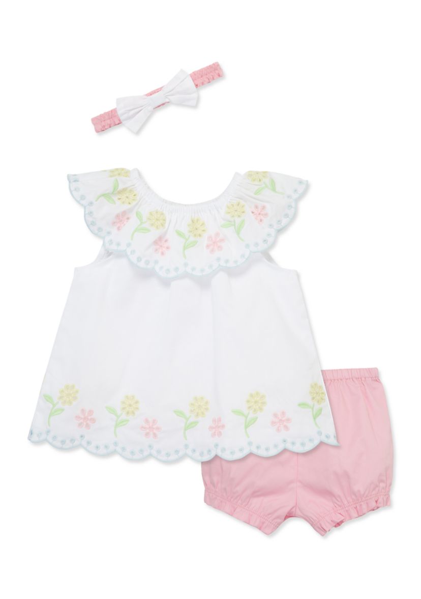 Baby Girls Multi Eyelet Sunsuit with Headband