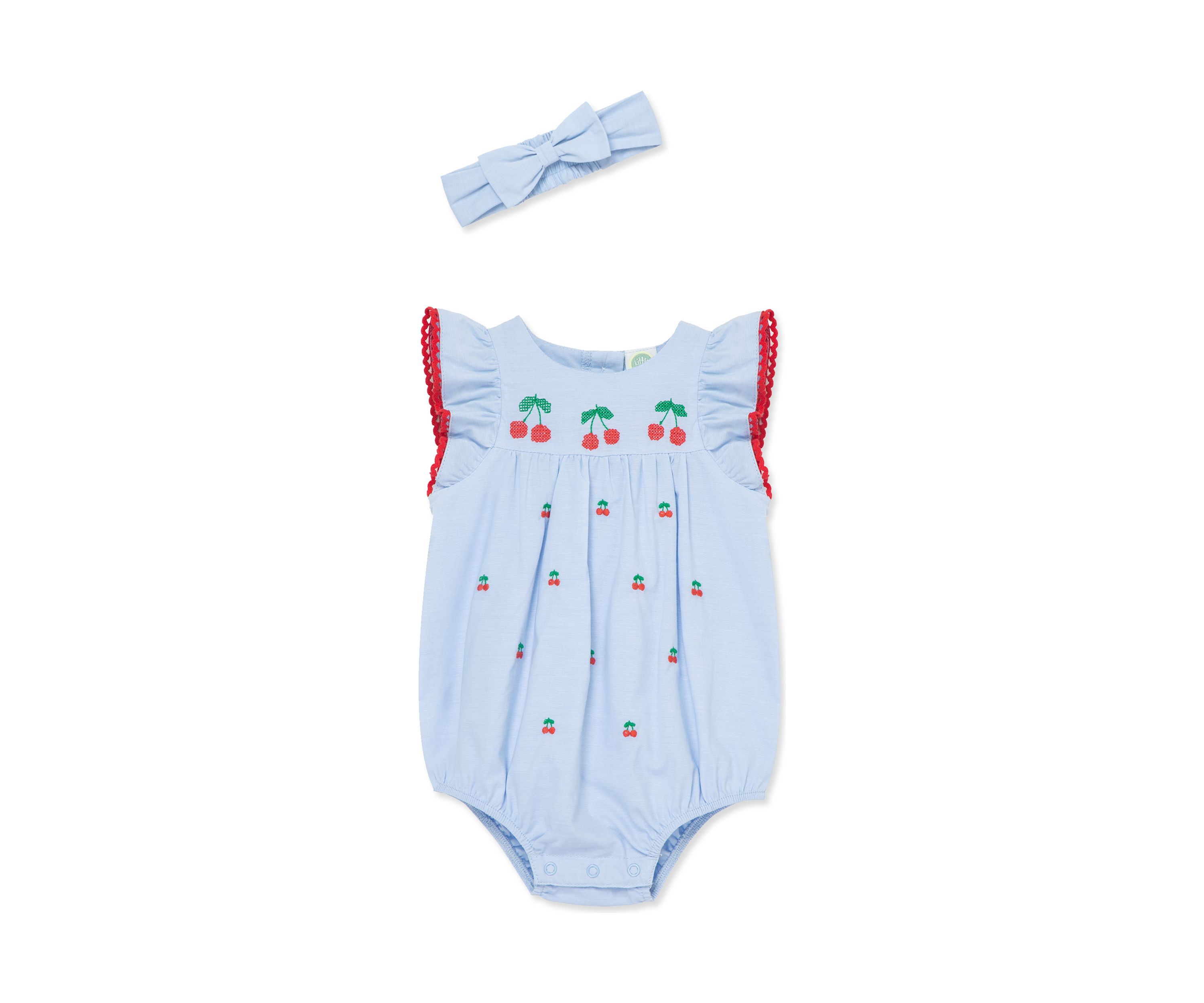 Baby Girls Cherries Bubble Romper with Headband