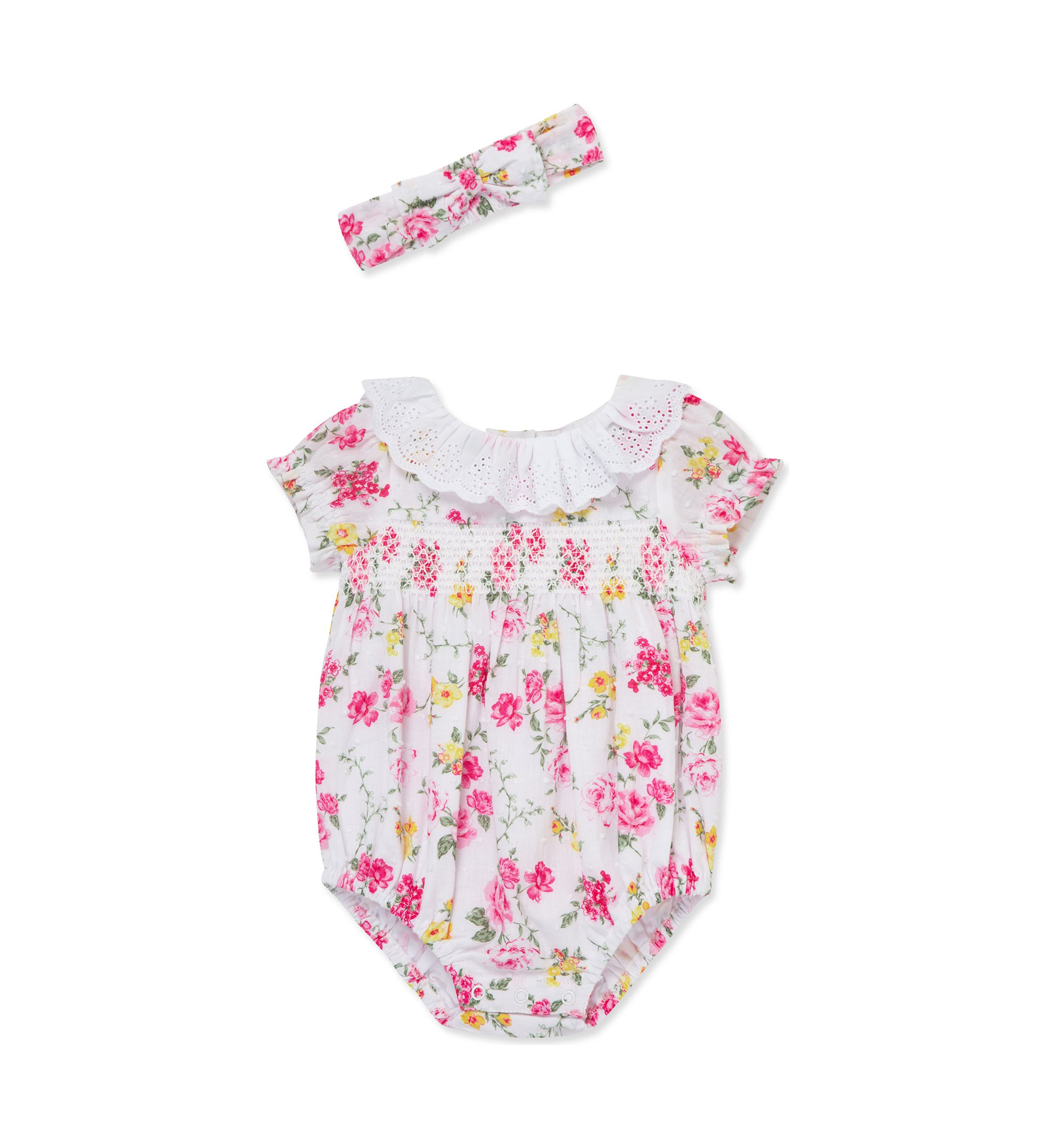 Baby Girls Rose Smock Bubble with Headband