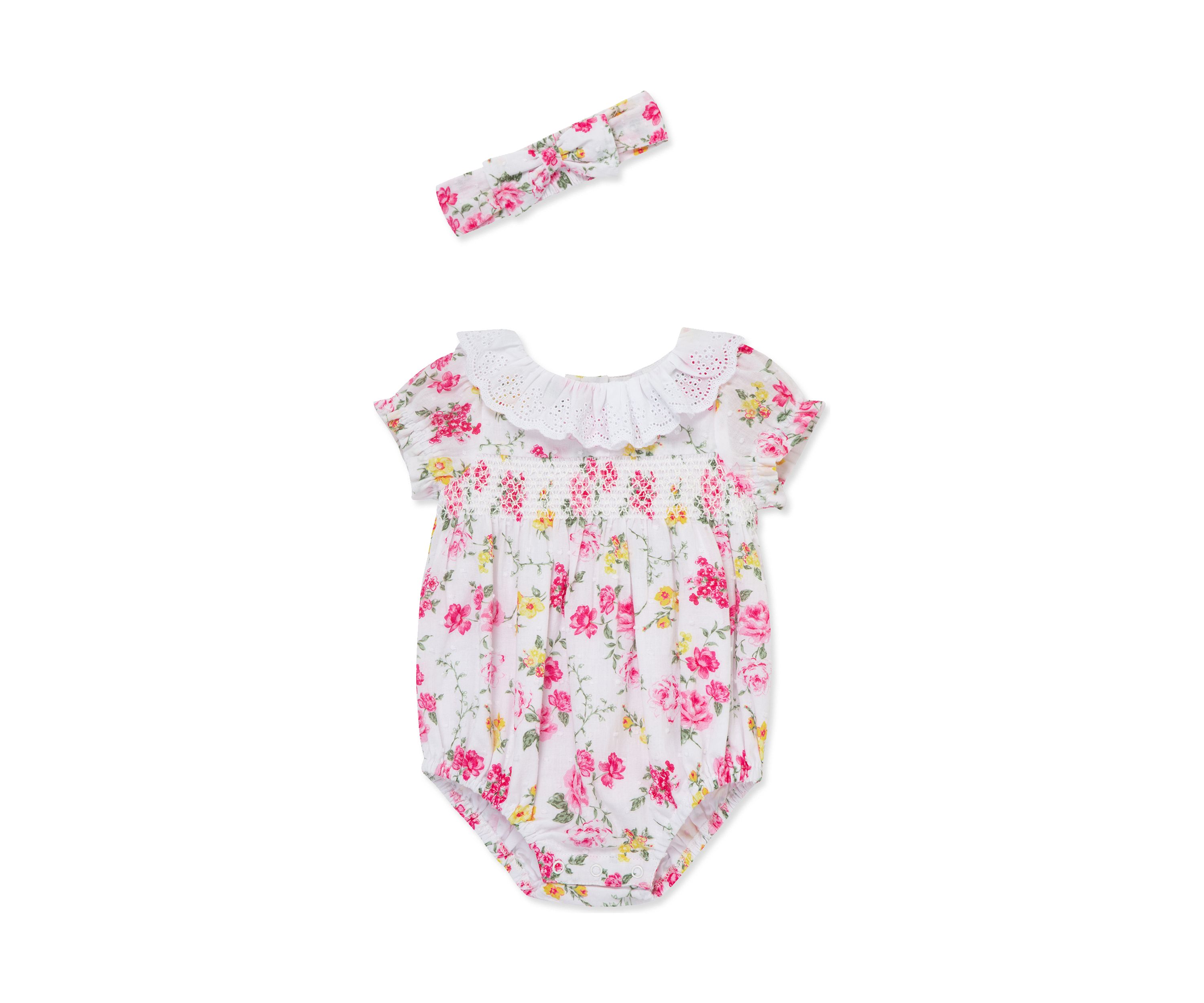 Baby Girls Rose Smock Bubble with Headband