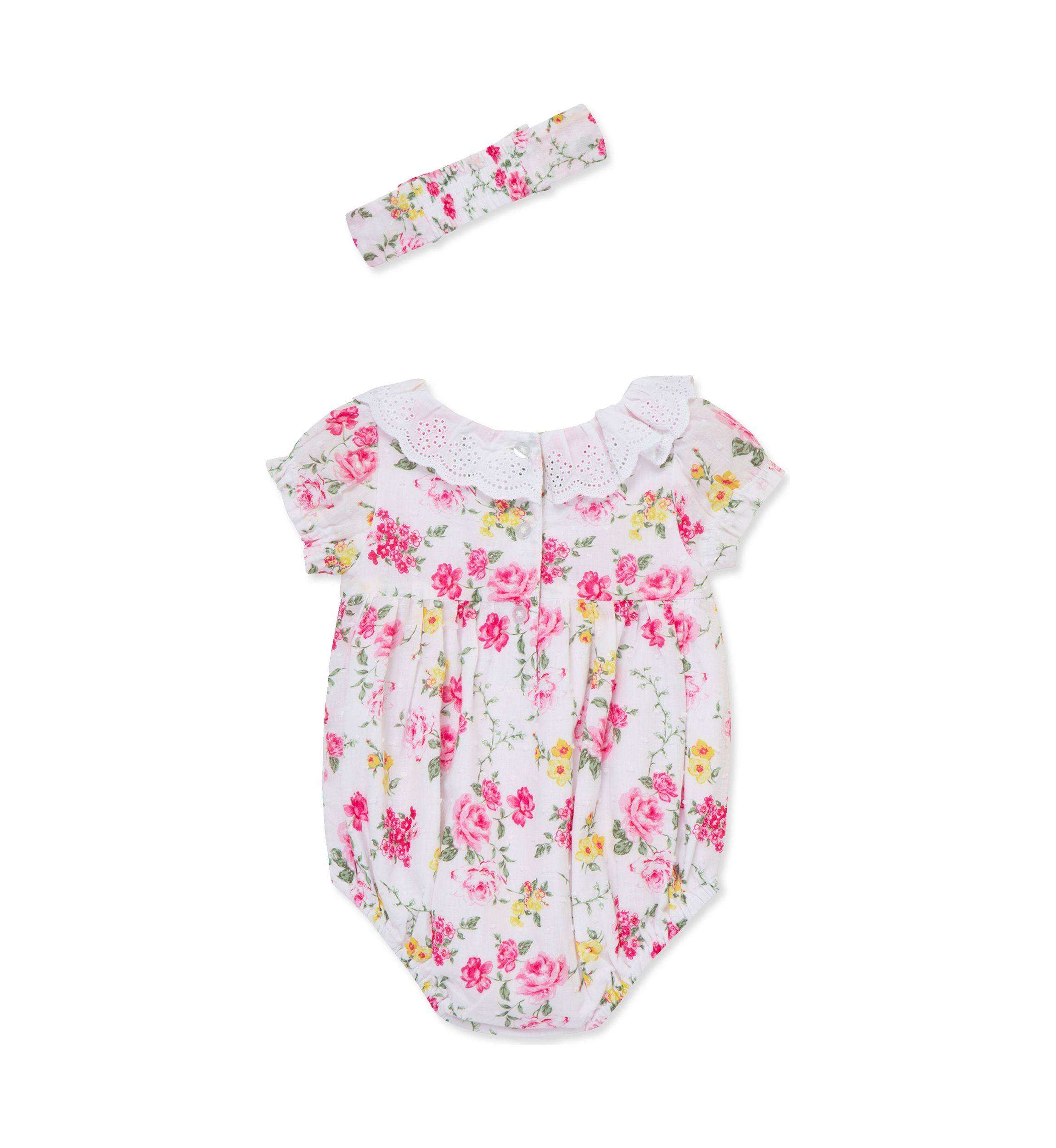 Baby Girls Rose Smock Bubble with Headband