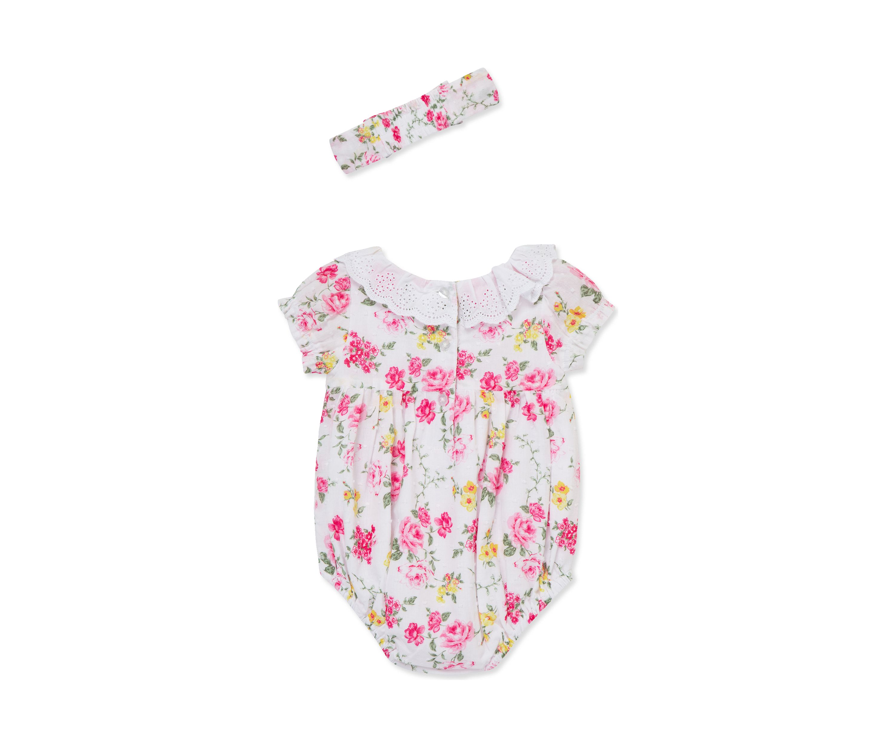 Baby Girls Rose Smock Bubble with Headband