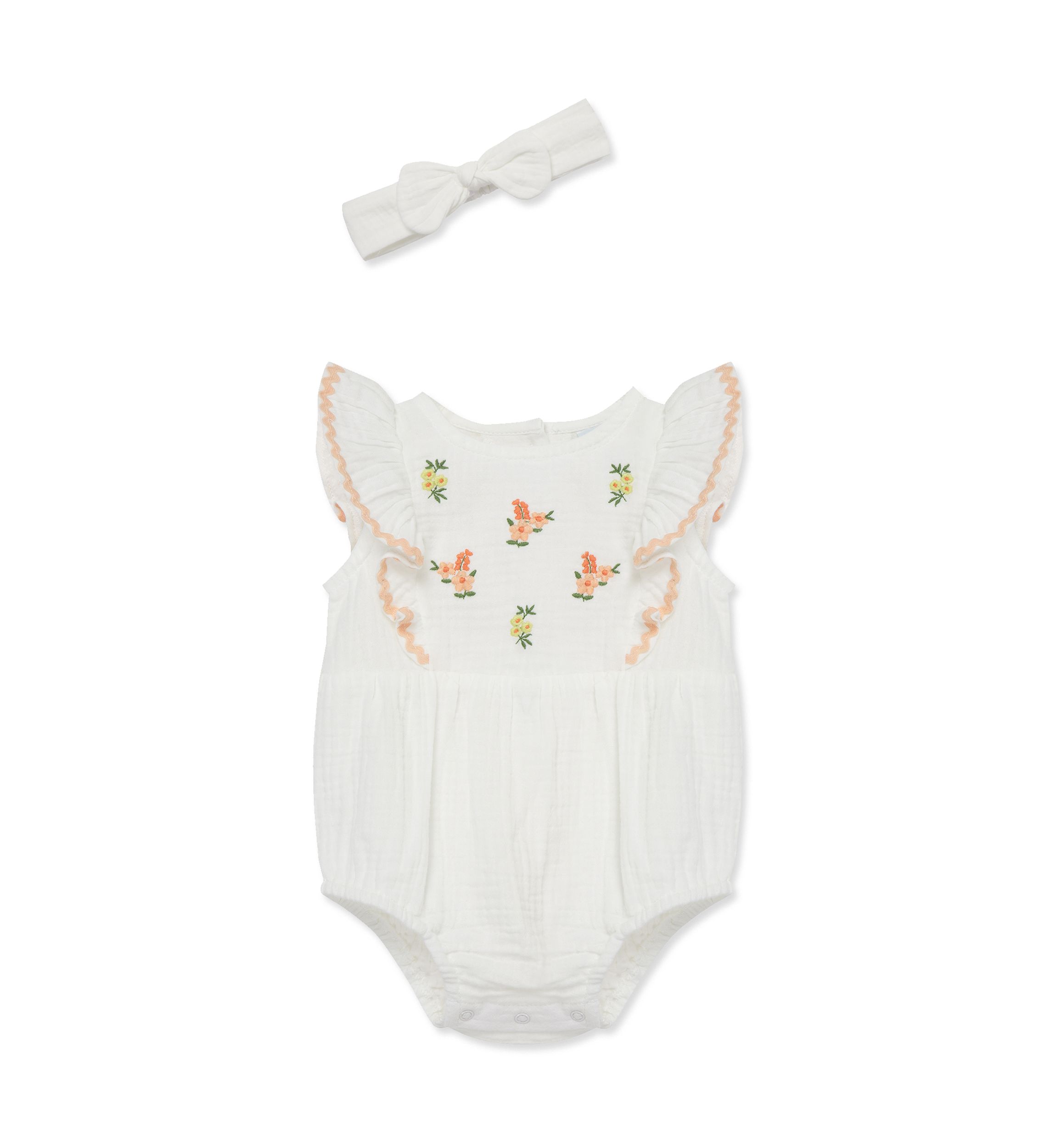 Baby Girls Flowers Bubble Bodysuit with Headband
