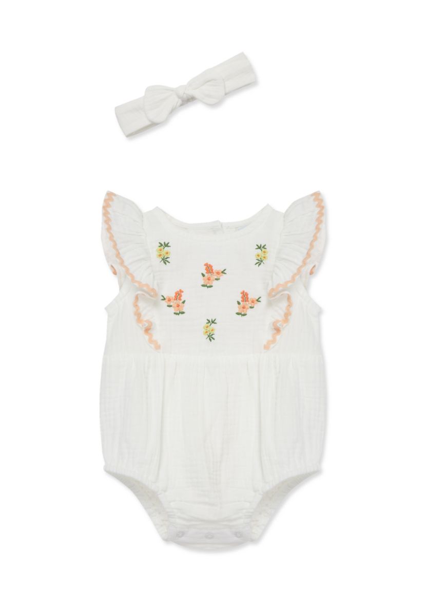Baby Girls Flowers Bubble Bodysuit with Headband