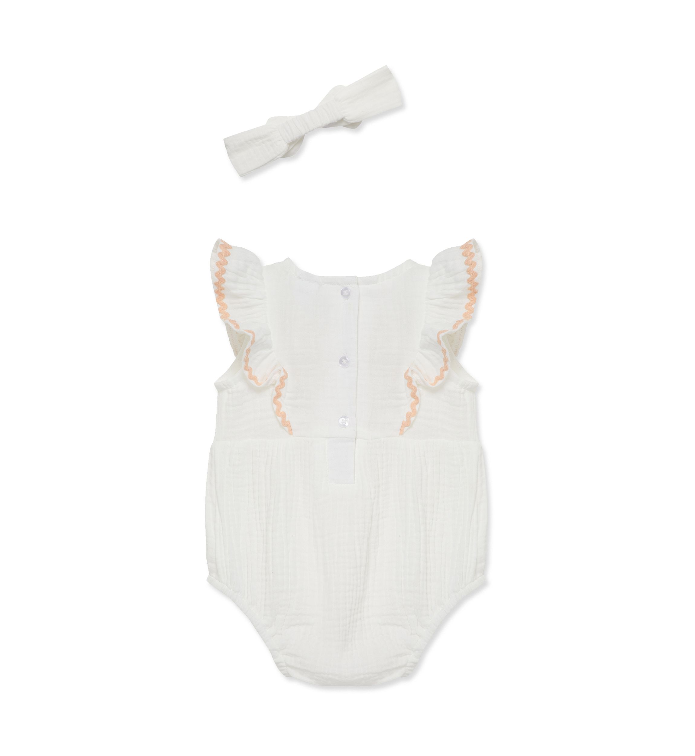 Baby Girls Flowers Bubble Bodysuit with Headband