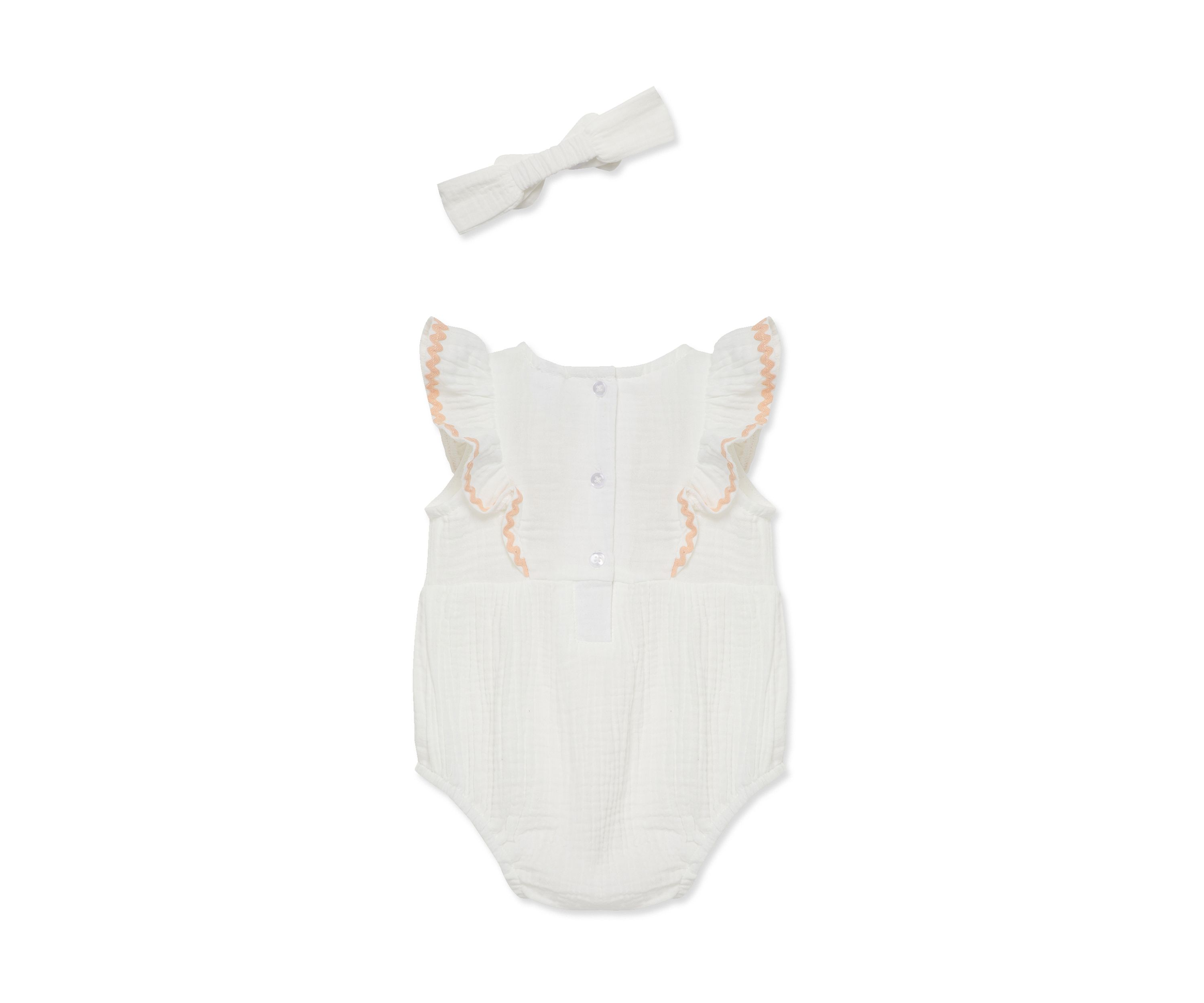 Baby Girls Flowers Bubble Bodysuit with Headband