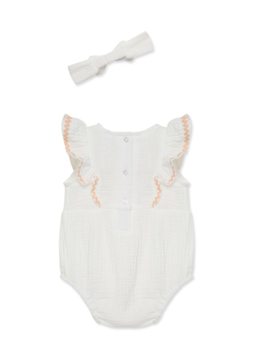 Baby Girls Flowers Bubble Bodysuit with Headband