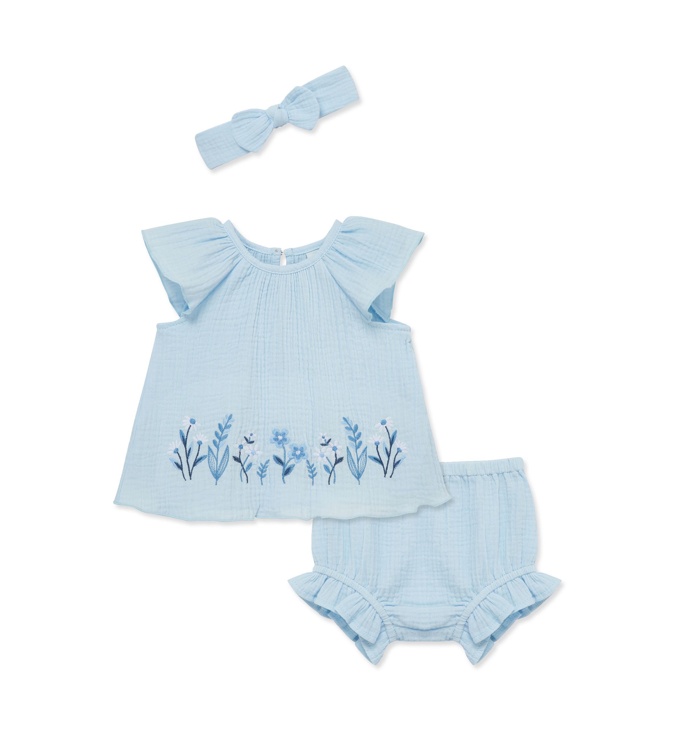 Baby Girls Border Sunsuit with Headband