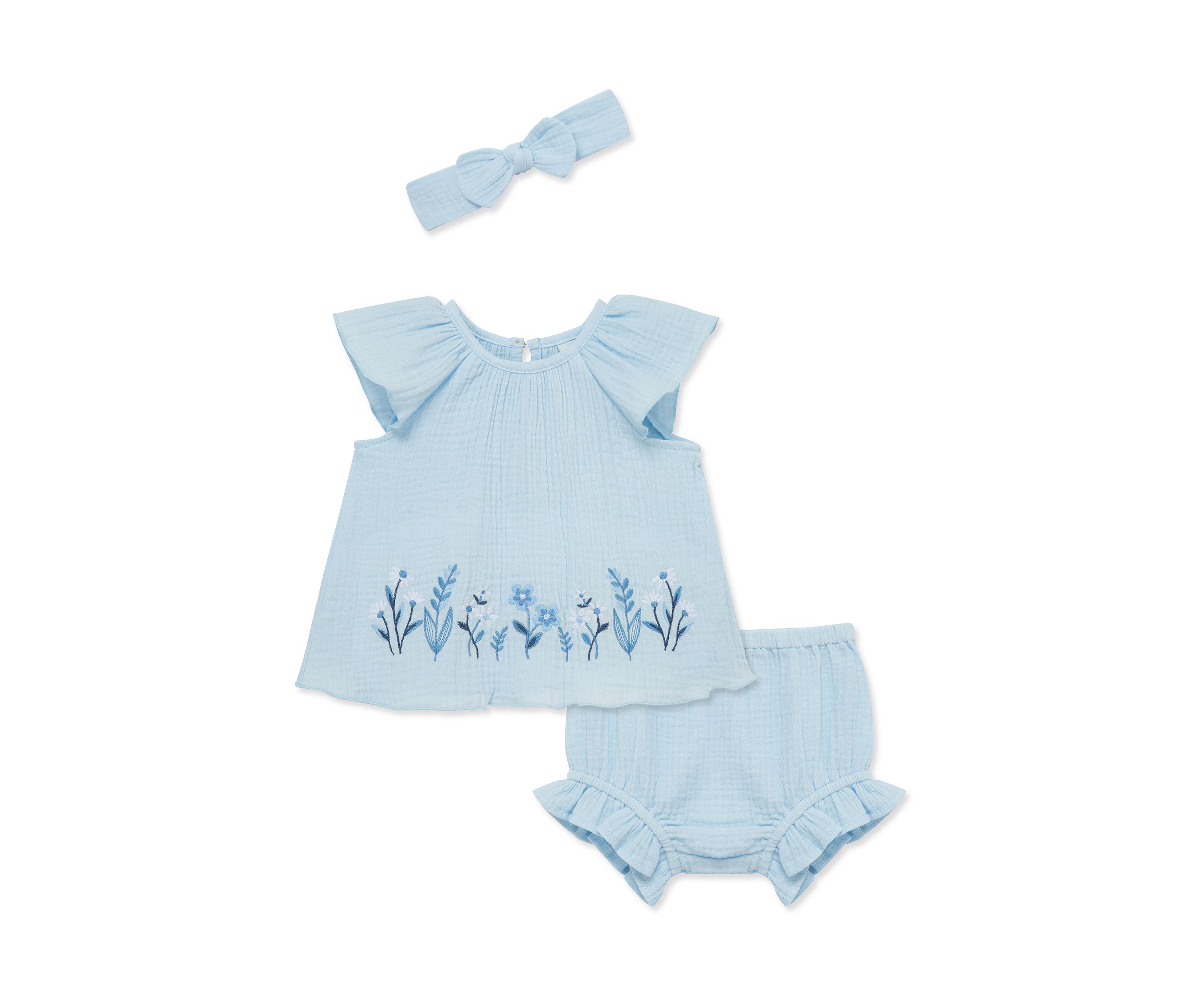 Baby Girls Border Sunsuit with Headband