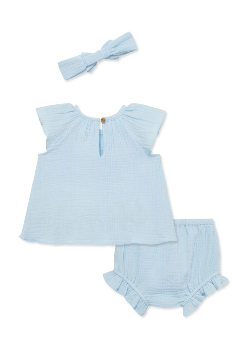 Baby Girls Border Sunsuit with Headband