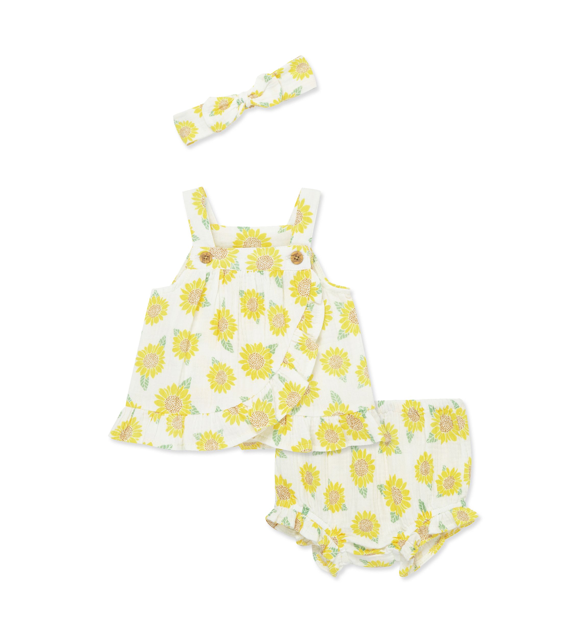 Baby Girls Sunflower Sunsuit with Headband