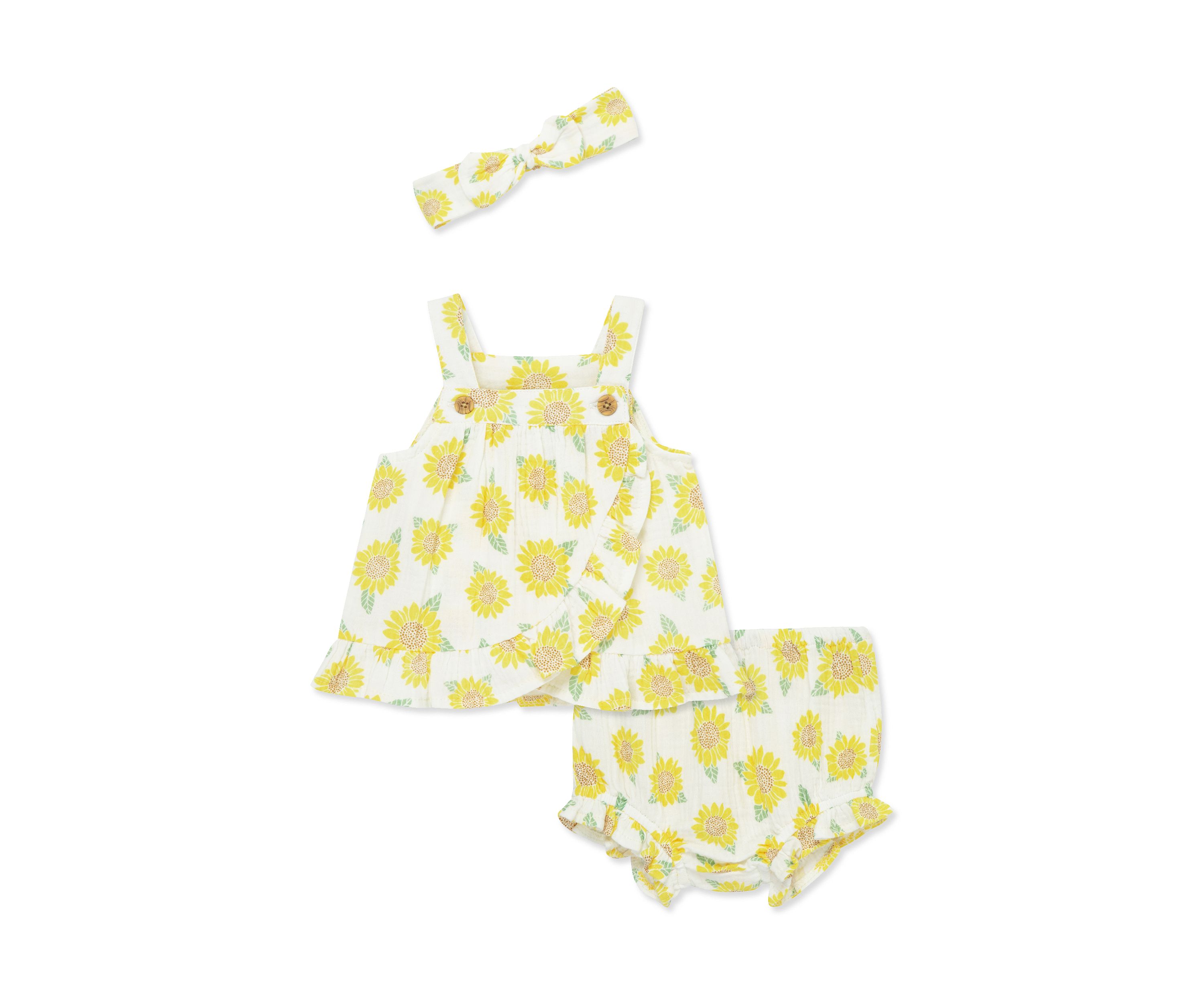Baby Girls Sunflower Sunsuit with Headband