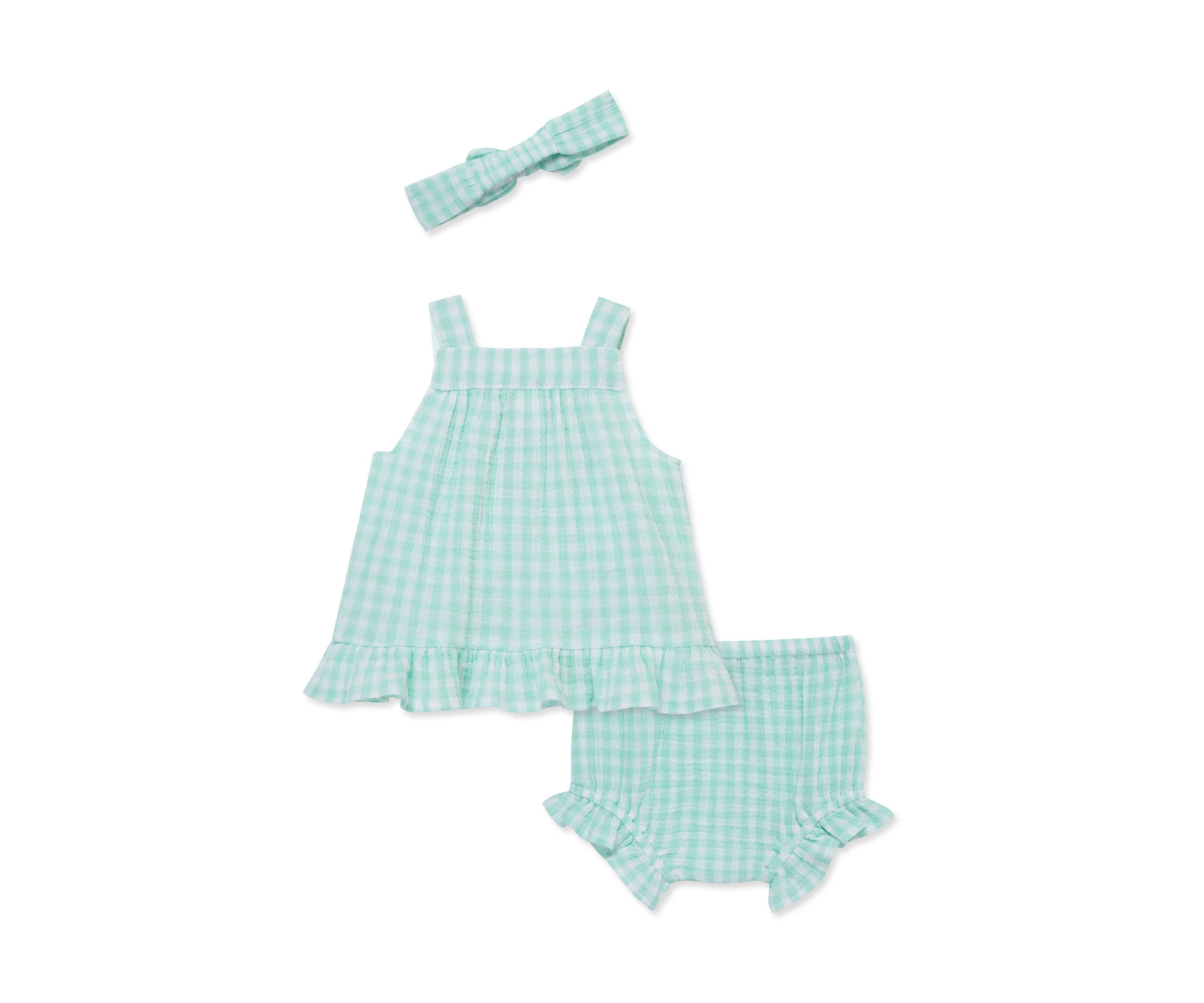 Baby Girls Check Sunsuit with Headband