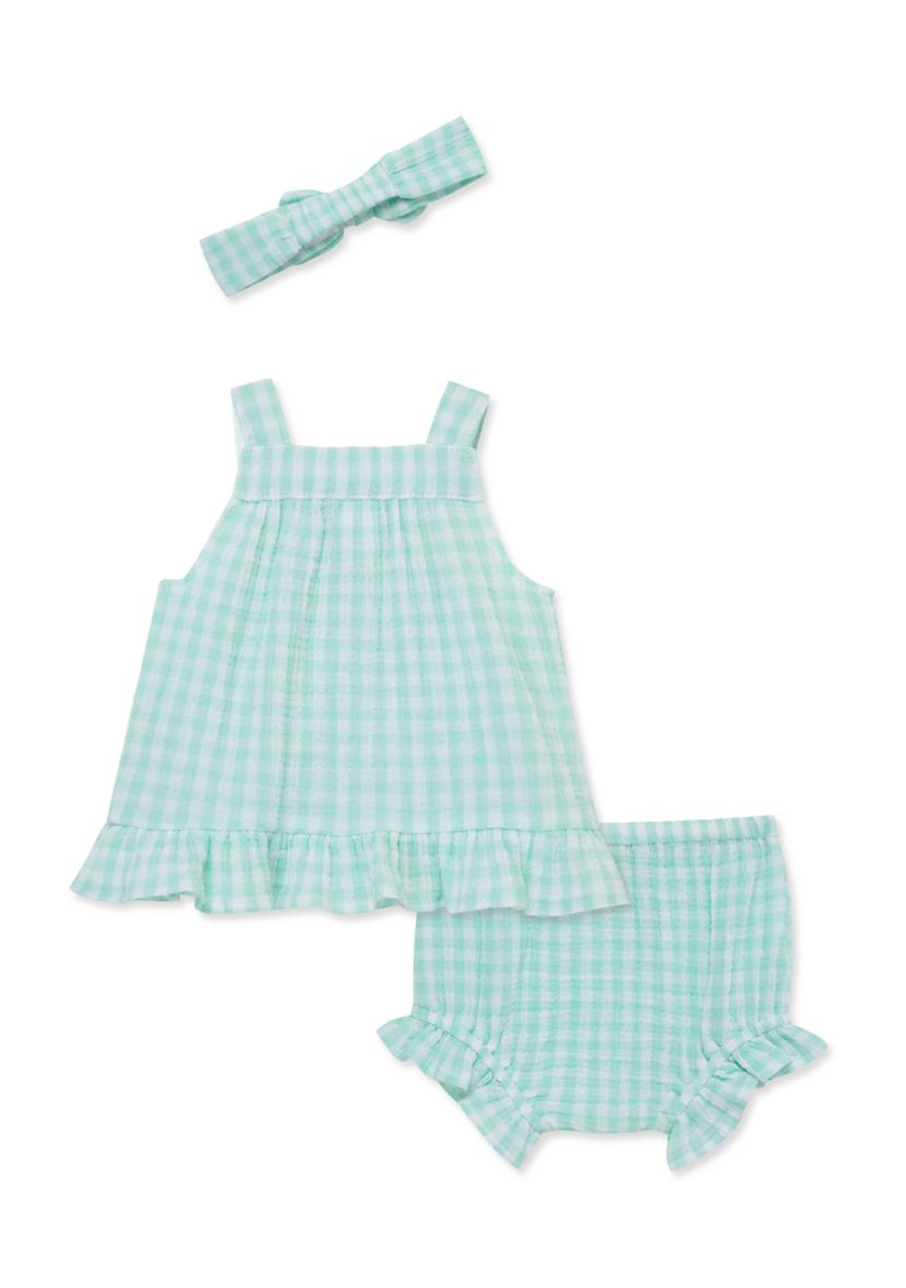 Baby Girls Check Sunsuit with Headband