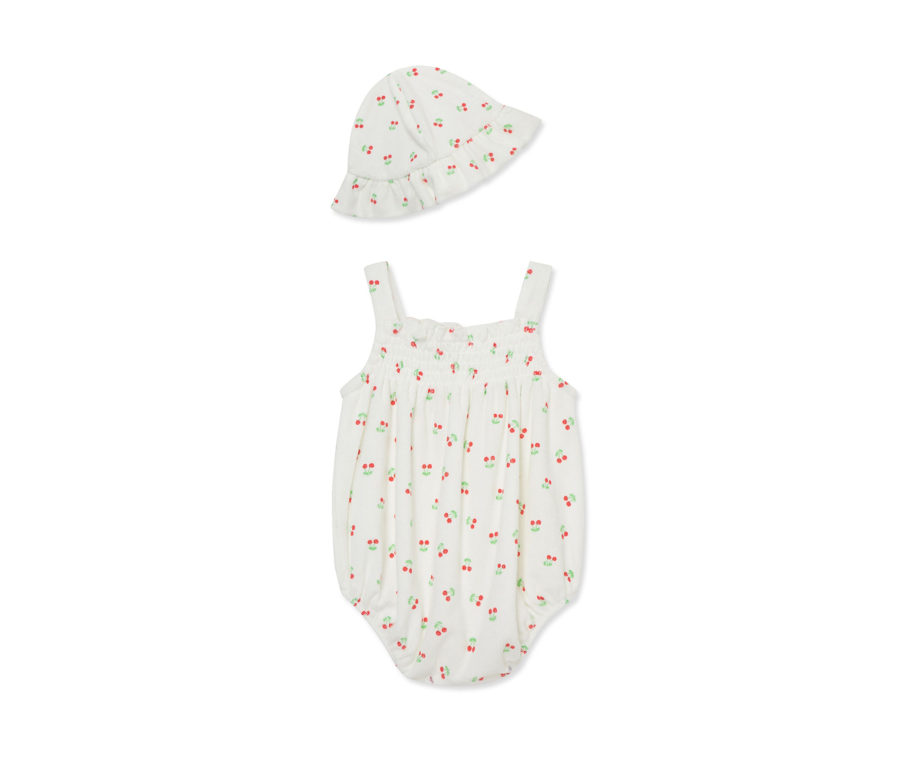 Baby Girls Cherries Bubble Bodysuit with Hat
