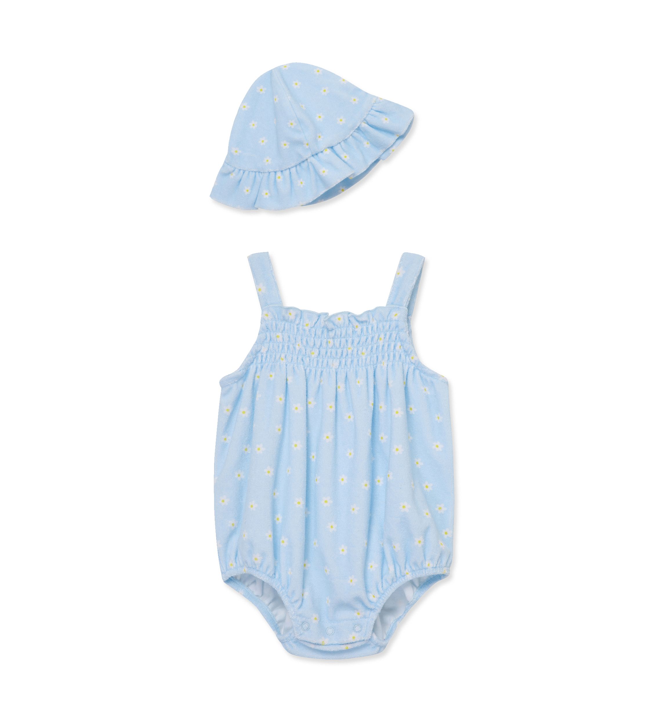 Baby Girls Daisies Bubble Bodysuit with Hat