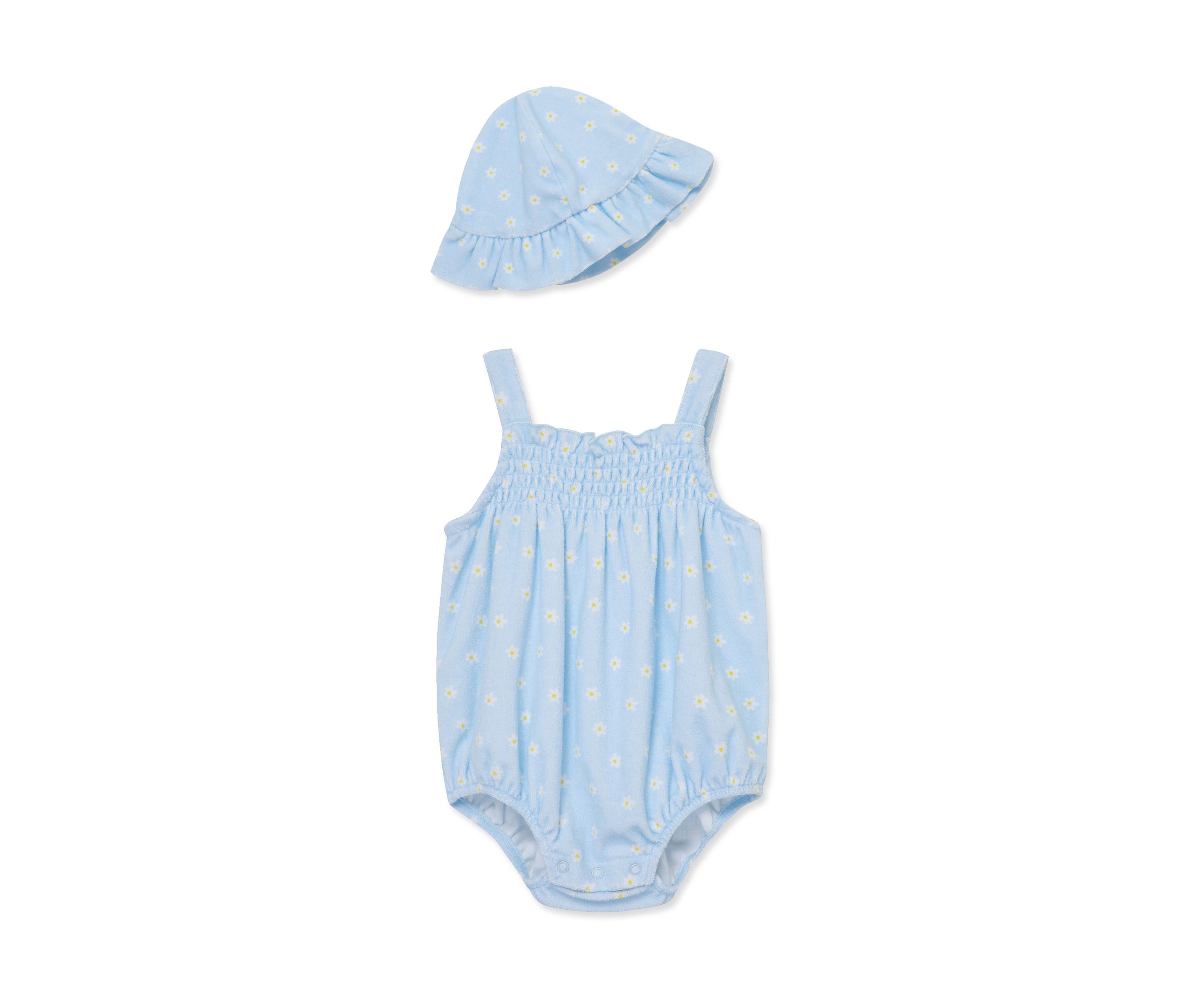 Baby Girls Daisies Bubble Bodysuit with Hat