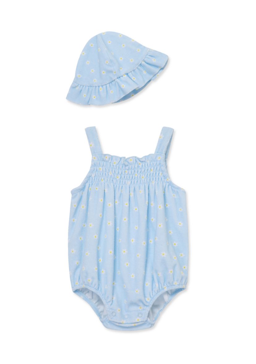 Baby Girls Daisies Bubble Bodysuit with Hat