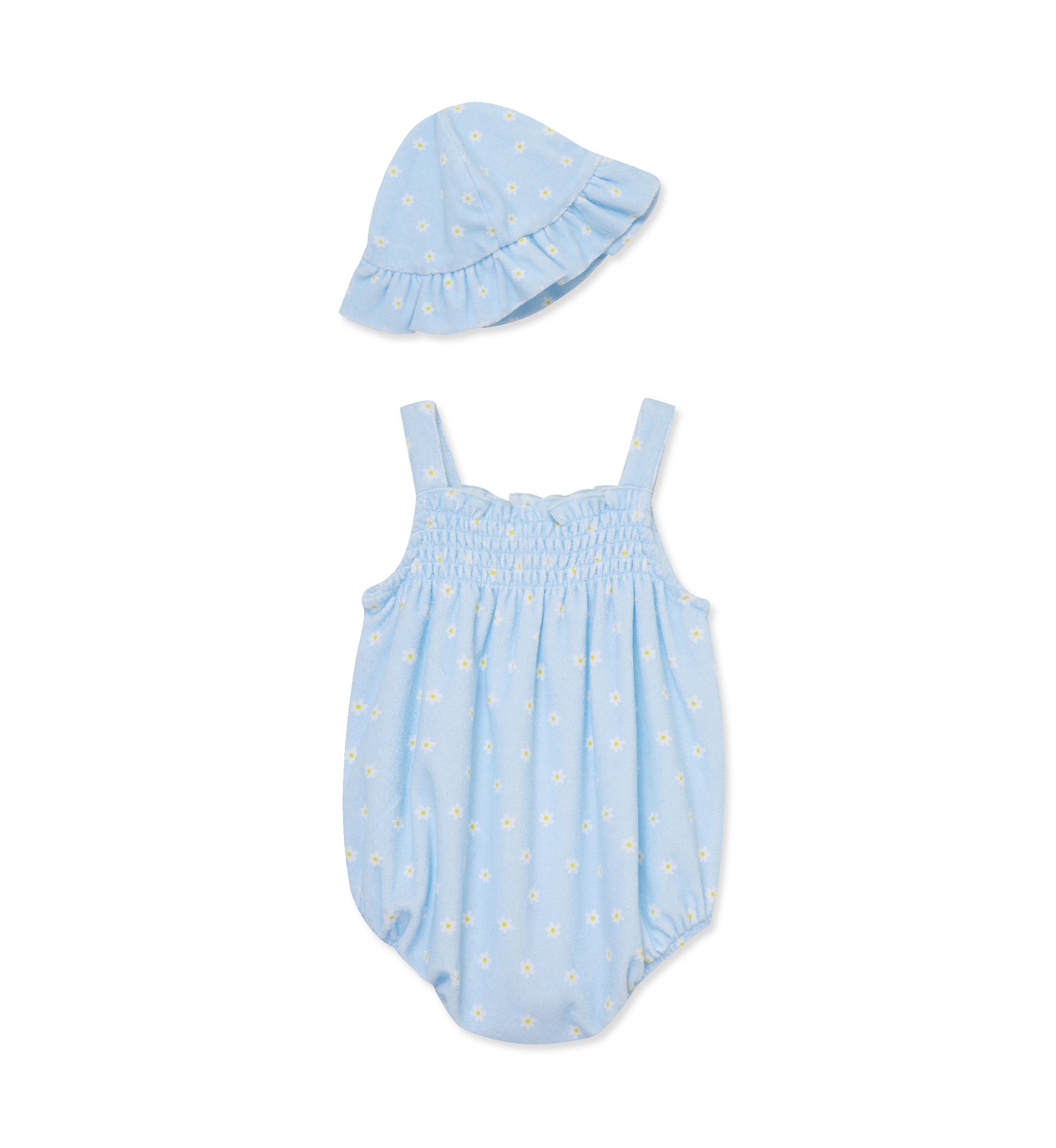 Baby Girls Daisies Bubble Bodysuit with Hat