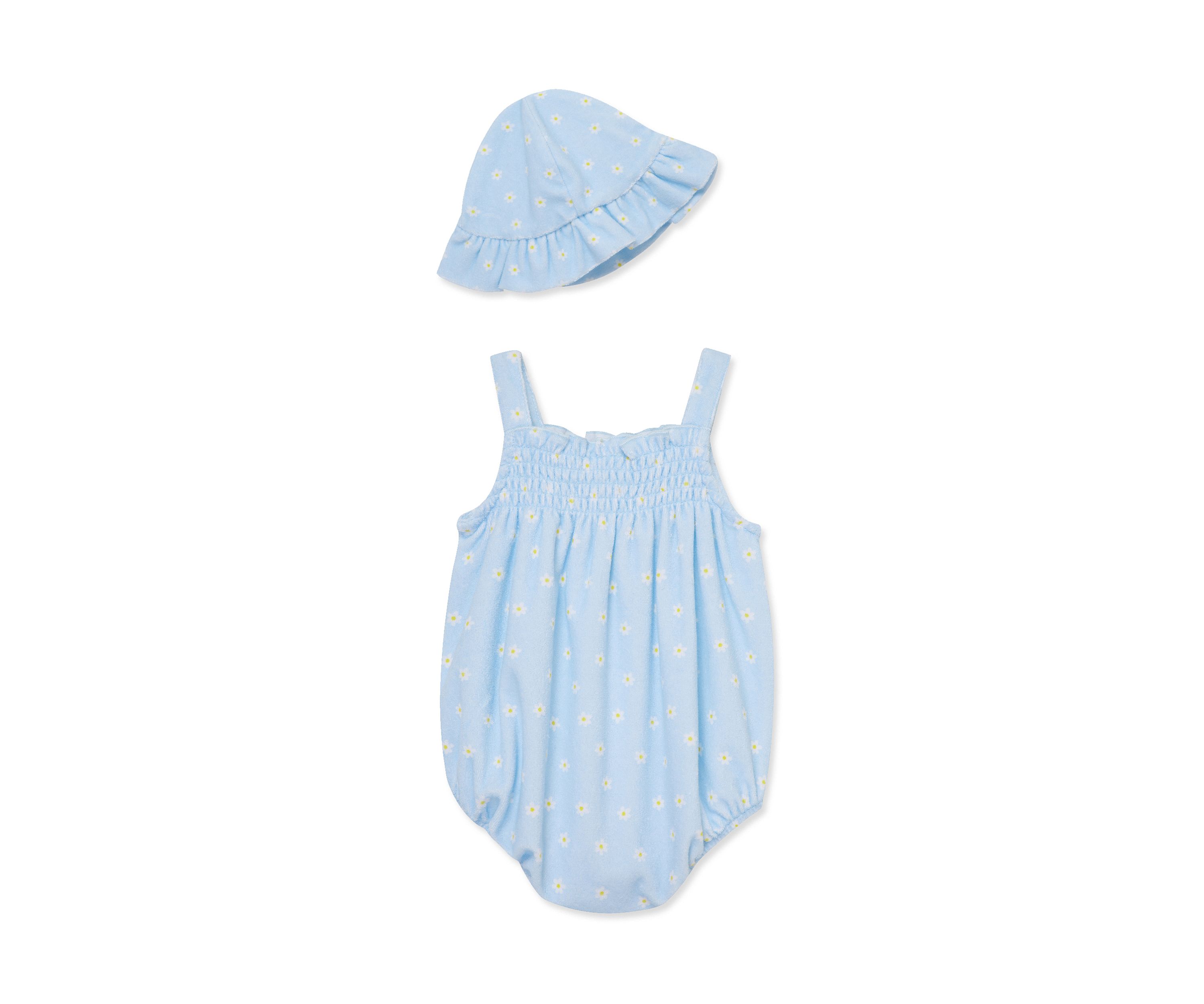 Baby Girls Daisies Bubble Bodysuit with Hat
