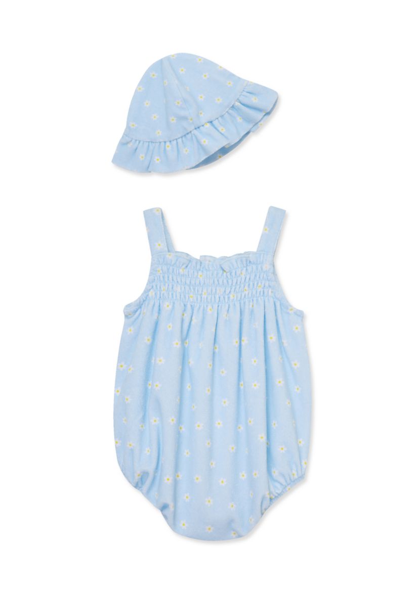 Baby Girls Daisies Bubble Bodysuit with Hat