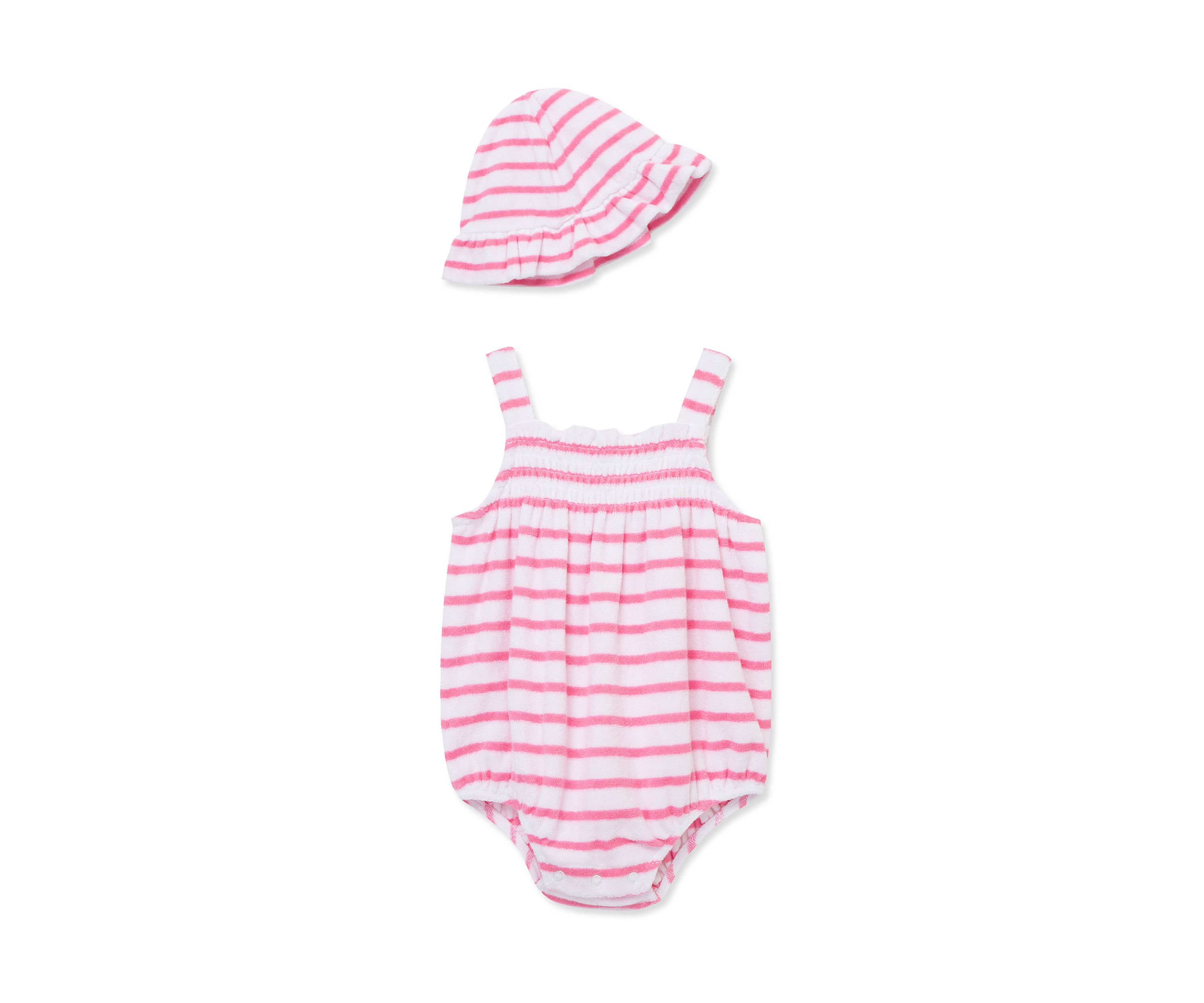 Baby Girls Striped Bubble Bodysuit with Hat