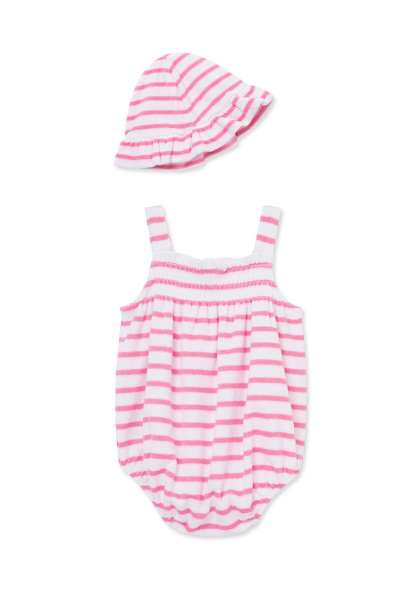 Baby Girls Striped Bubble Bodysuit with Hat