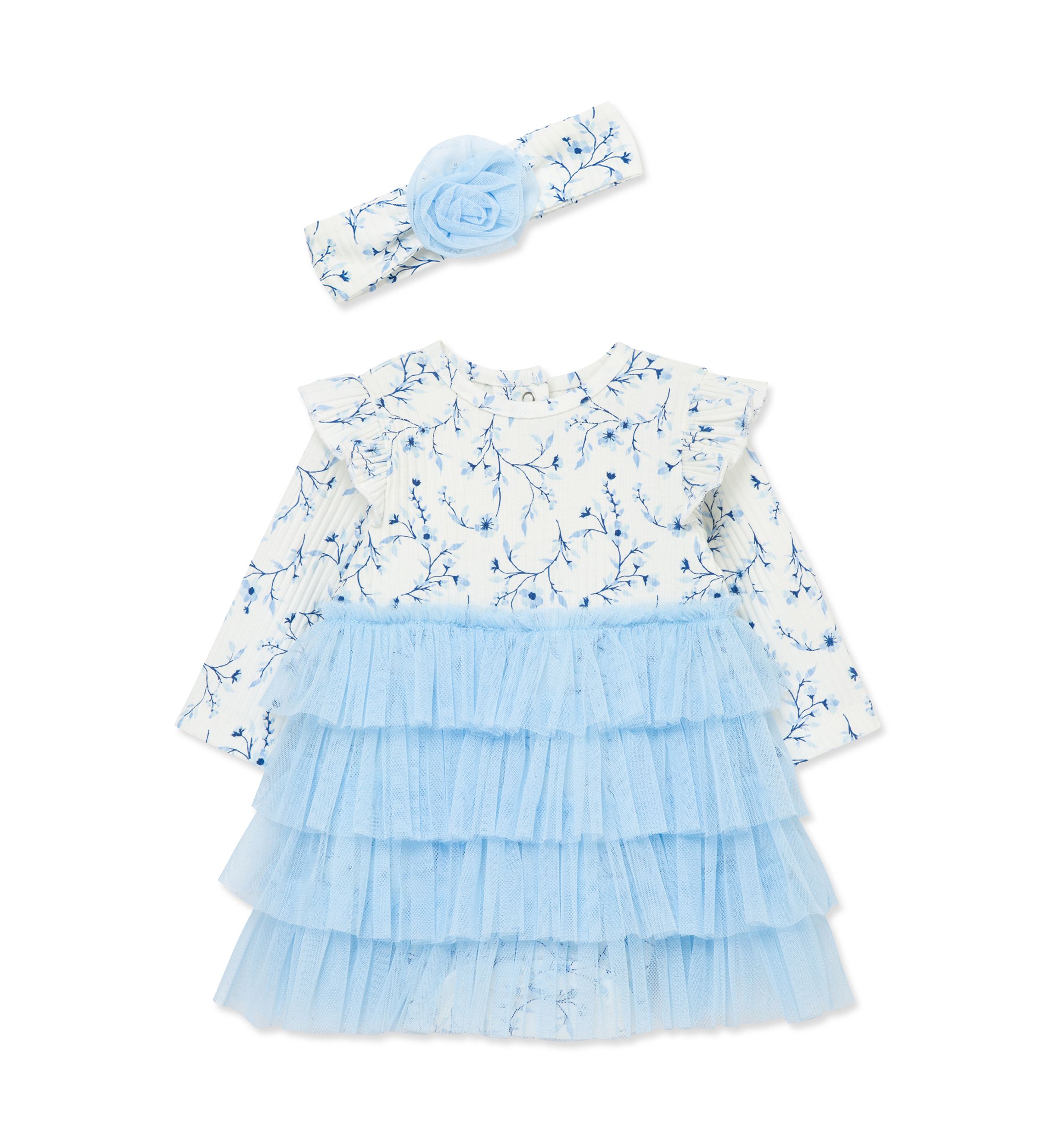 Baby Girls Blue Floral Tutu with Headband