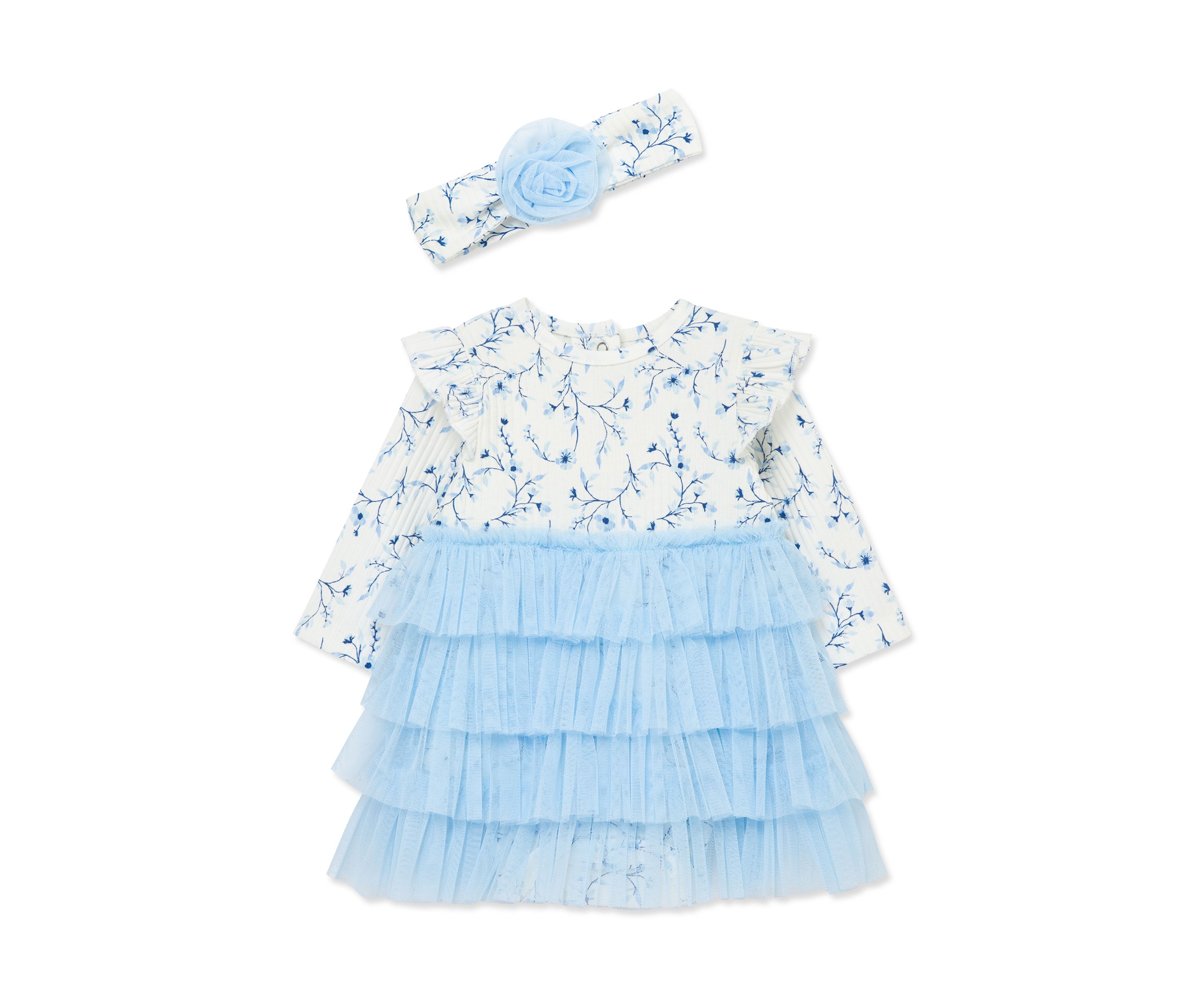 Baby Girls Blue Floral Tutu with Headband