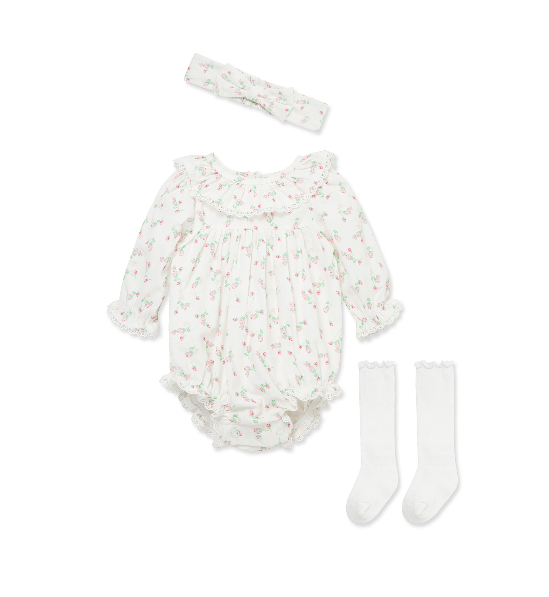 Baby Girls Rosebud Bubble with Headband and Socks