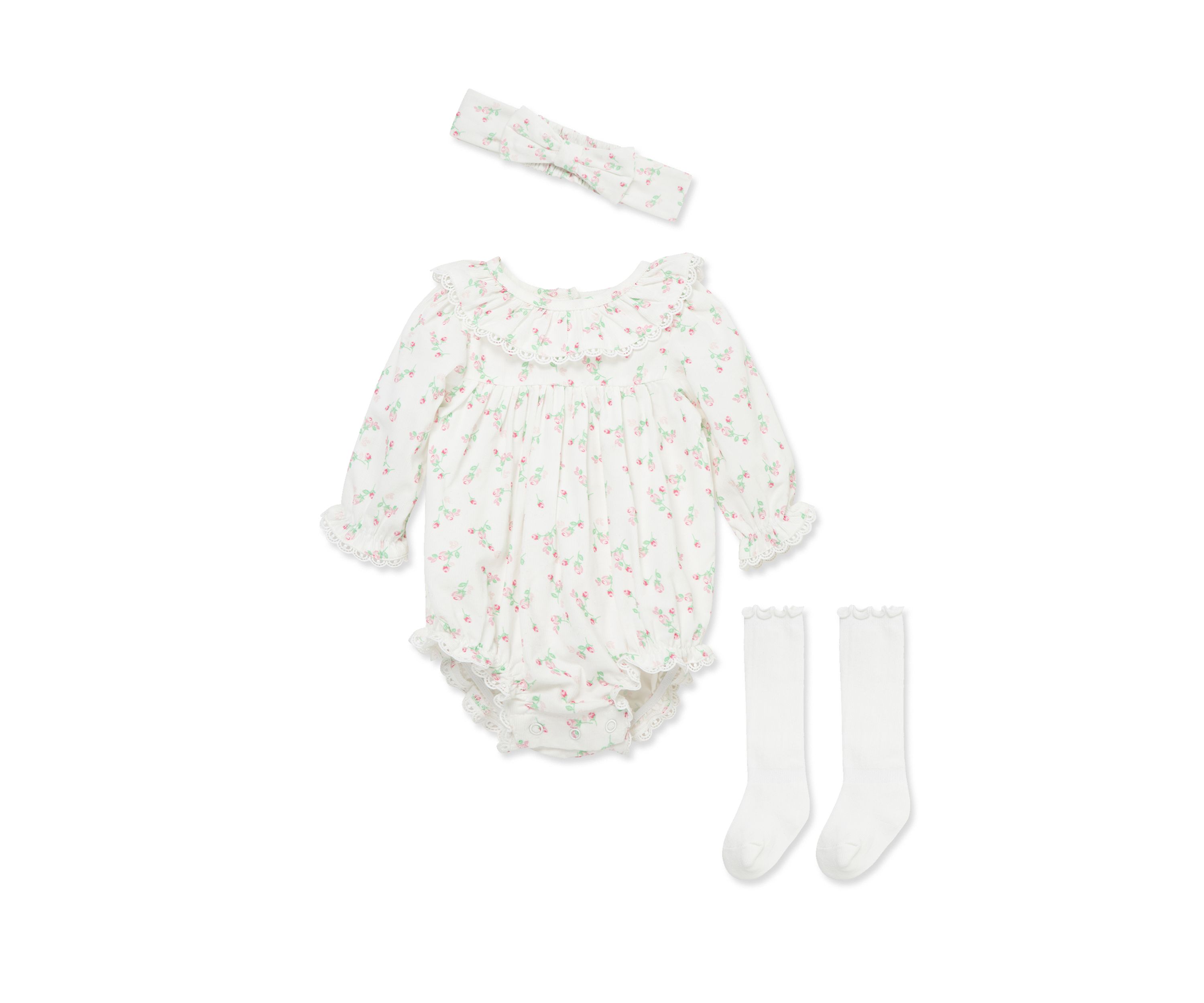 Baby Girls Rosebud Bubble with Headband and Socks