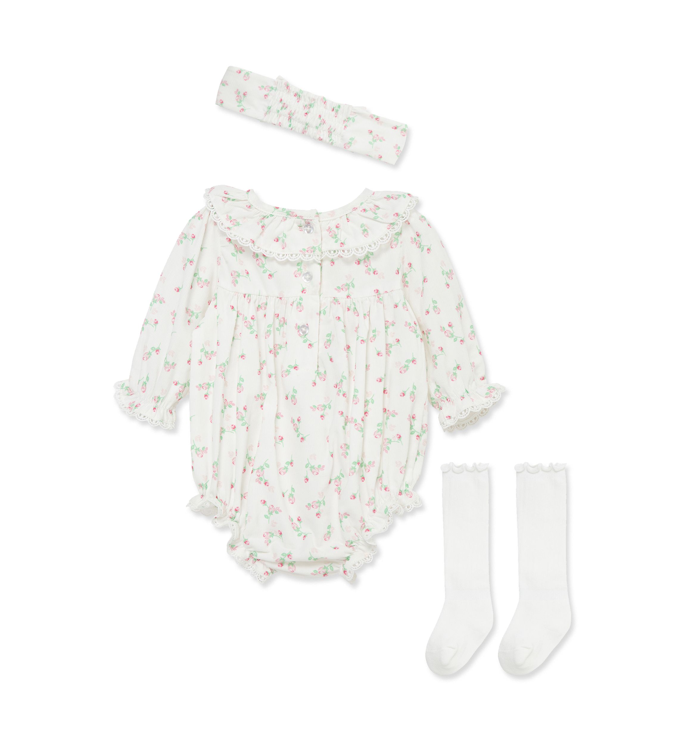 Baby Girls Rosebud Bubble with Headband and Socks