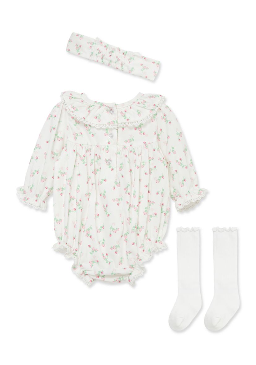 Baby Girls Rosebud Bubble with Headband and Socks
