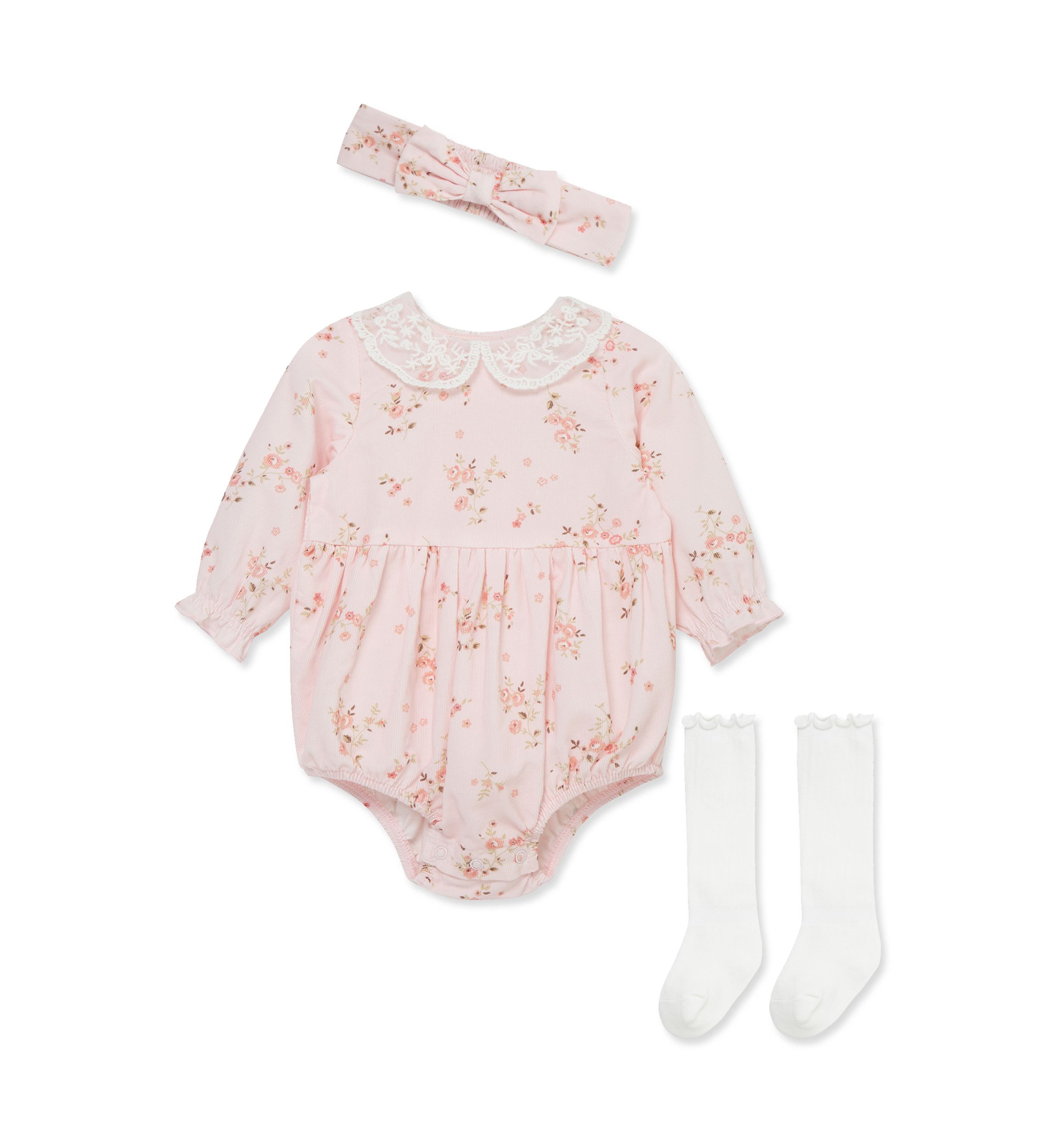 Baby Girls Rose Vine Bubble with Headband and Socks
