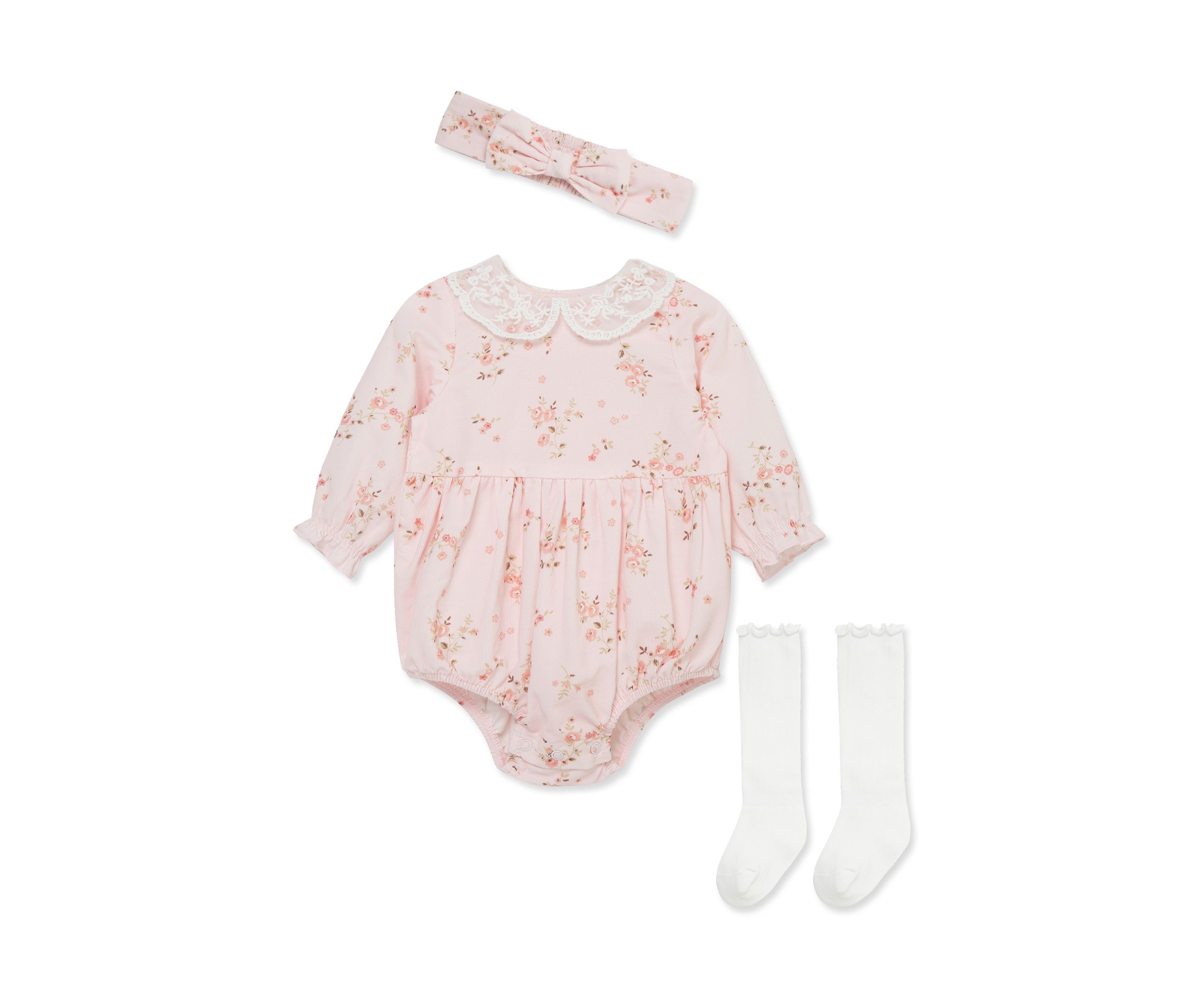 Baby Girls Rose Vine Bubble with Headband and Socks