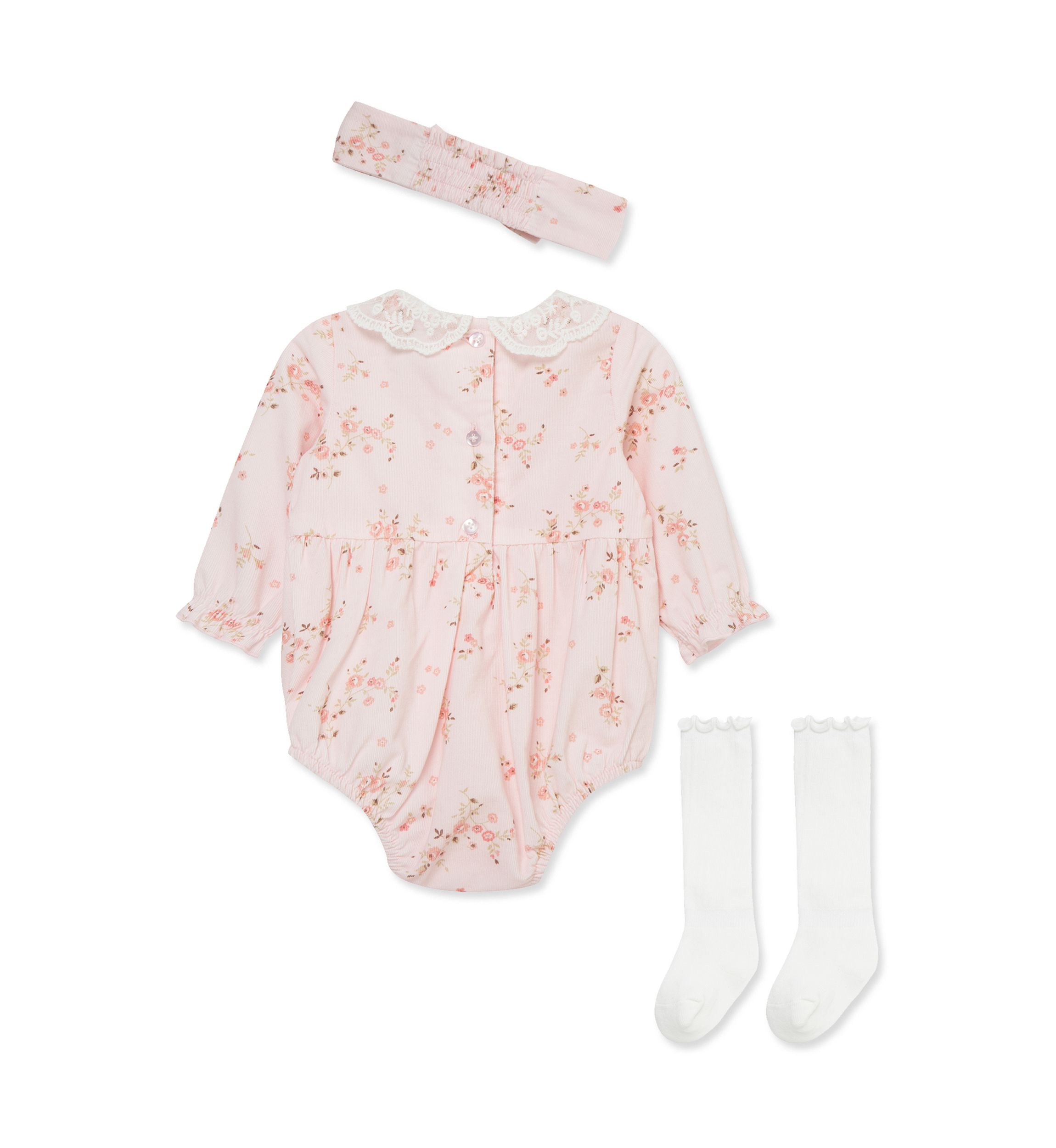 Baby Girls Rose Vine Bubble with Headband and Socks