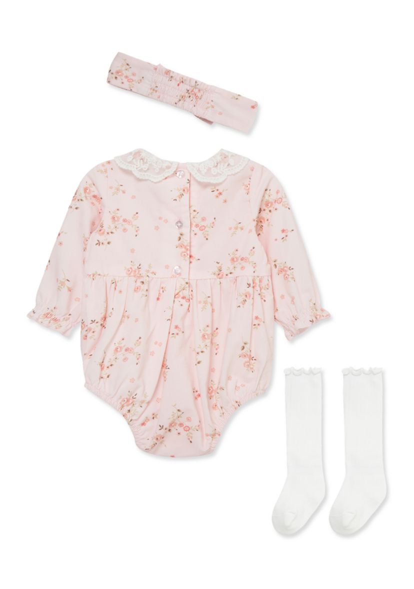 Baby Girls Rose Vine Bubble with Headband and Socks