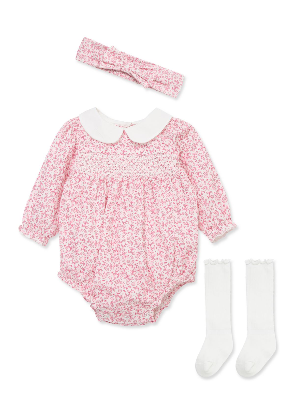 Baby Girls Floral Outline Bubble with Headband and Socks