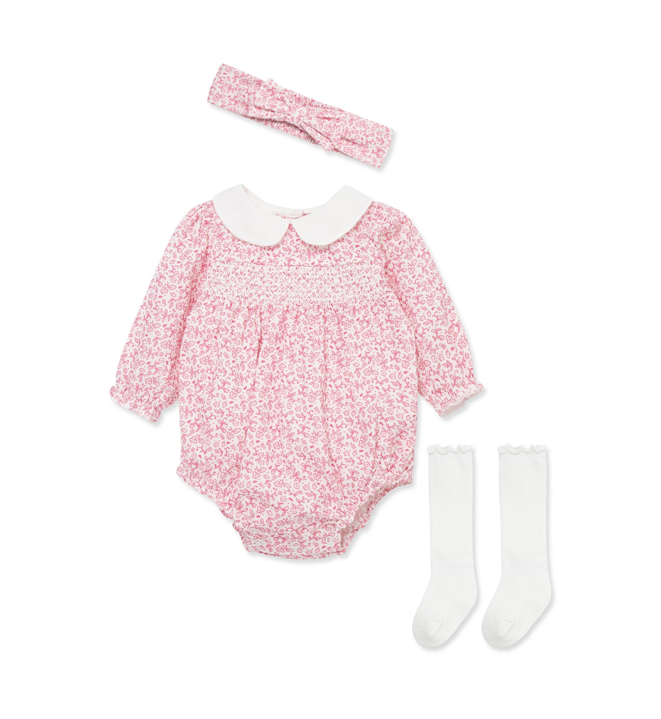 Baby Girls Floral Outline Bubble with Headband and Socks