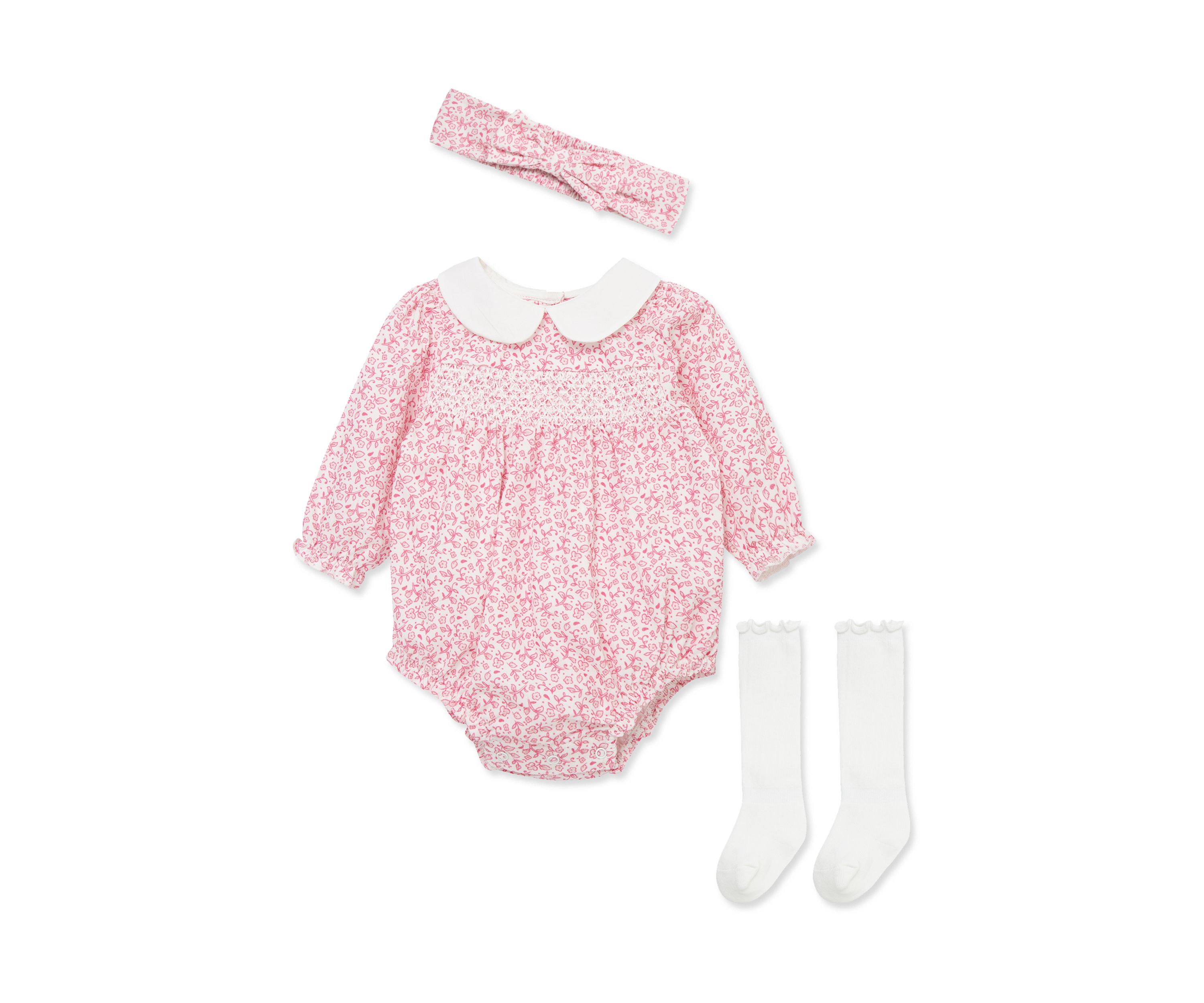 Baby Girls Floral Outline Bubble with Headband and Socks