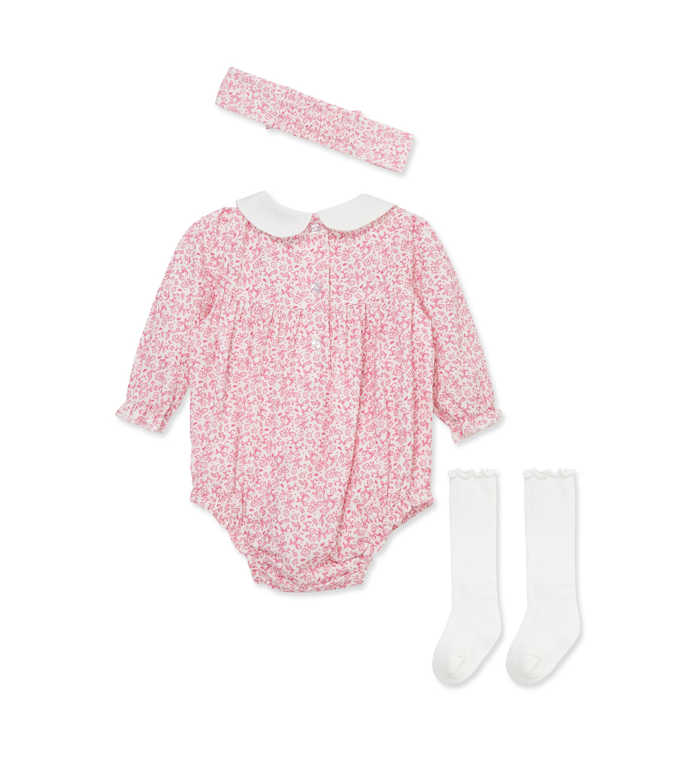 Baby Girls Floral Outline Bubble with Headband and Socks