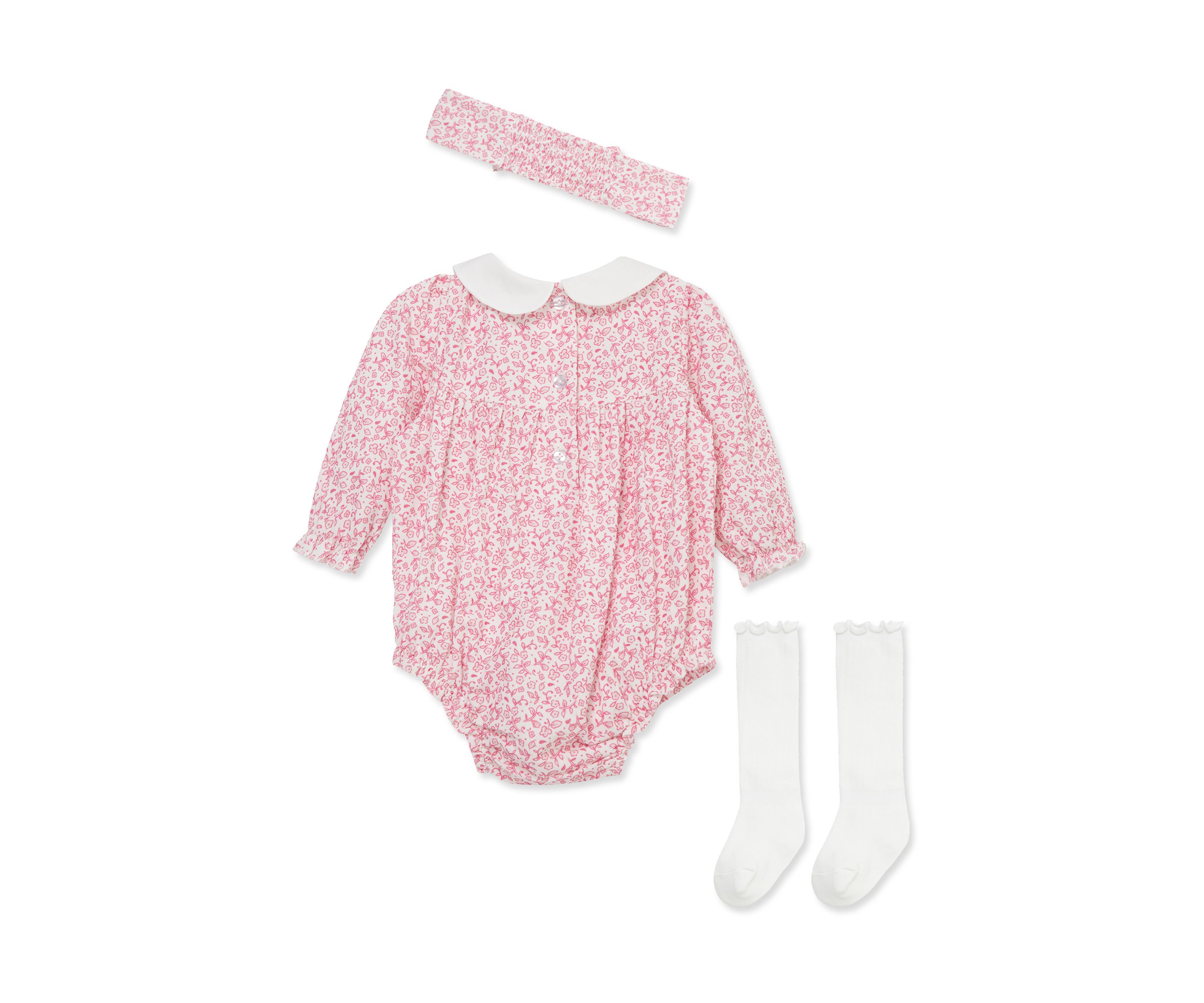 Baby Girls Floral Outline Bubble with Headband and Socks