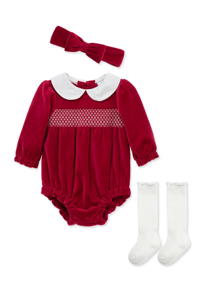 Baby Girls Smocked Bubble Set with Headband and Socks