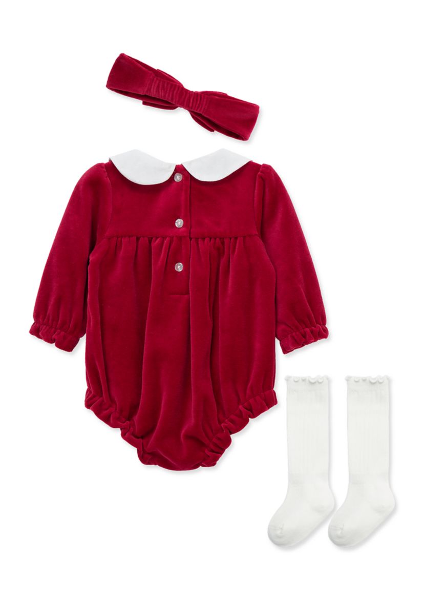 Baby Girls Smocked Bubble Set with Headband and Socks
