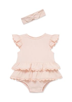 Little Me Baby Girls Seashell Lace Bubble Set with Headband, Pink, 9 Months