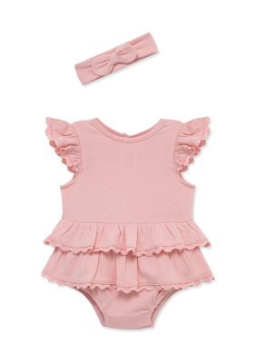 Little Me Baby Girls Candy Lace Bubble Set with Headband, Pink, 6 Months